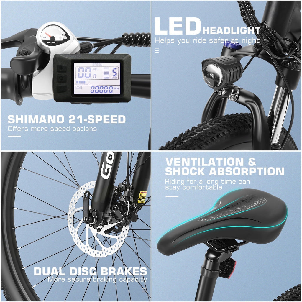 Gocio 27.5 Electric Mountain Bike for Adults, 750W Peak Motor, 48V 10.4Ah Battery, 20MPH, 21 Speed, Lockable Front Suspension, UL2849 Certified Electric Bikes