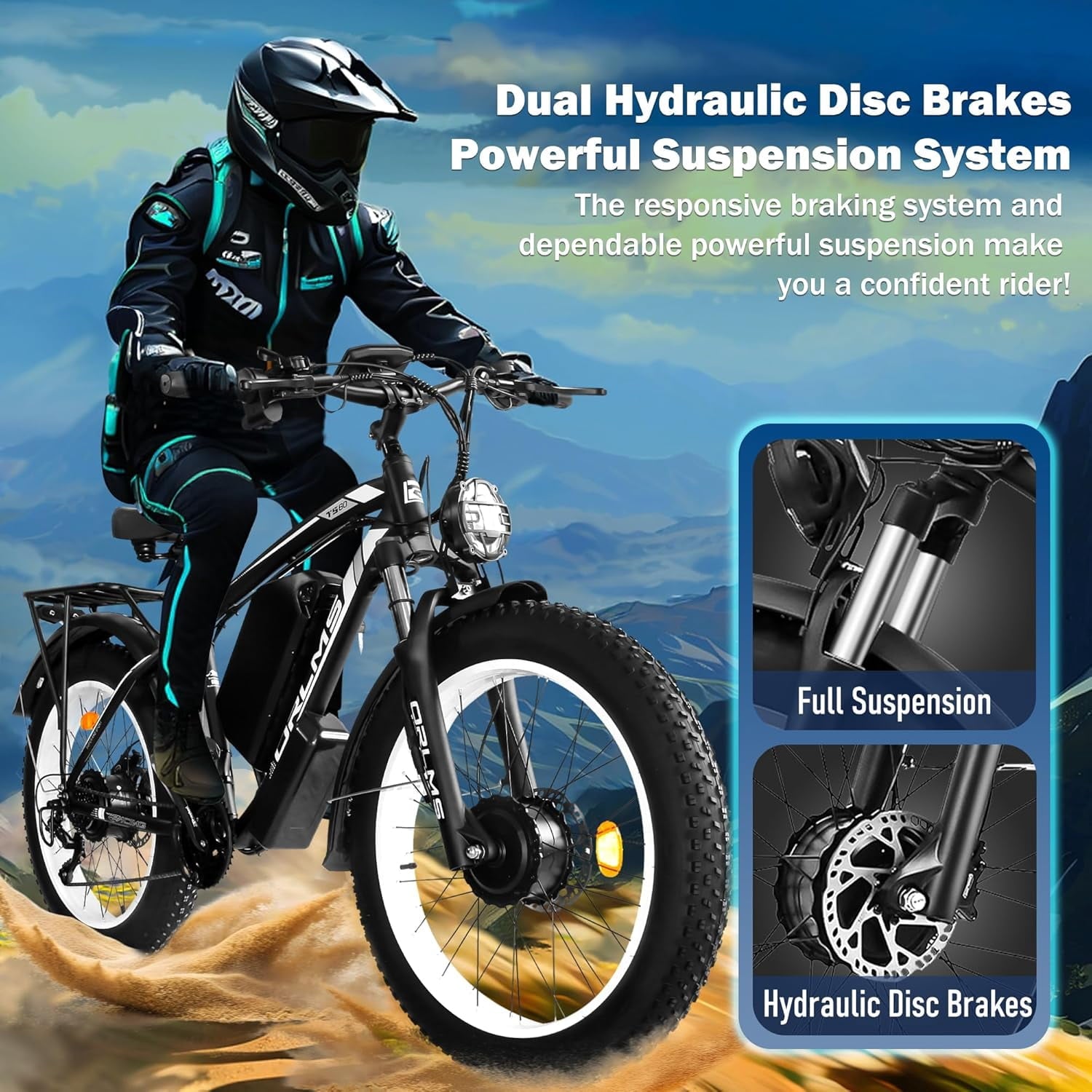 6000W Peak Dual Motor Fast Ebike Up to 40-45MPH, 60V 25AH Large Battery Adult Electric Mountain Bike, 26 Inch Fat Tire All Terrain Off Road E Bike with Shimano 21 Speed Hydraulic Disc Brake Electric Bikes