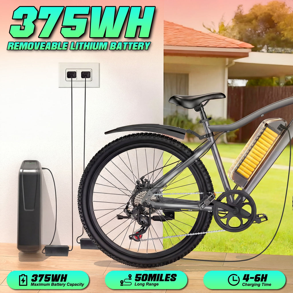 Electric Bike for Adults, 26 Commuter Ebikes with 7-Speed Gears, 25MPH, 720W Peak Motor, Removable Battery, 50 Miles Range, Electric Mountain Bicycle for All Terrain UL2849 Electric Bikes