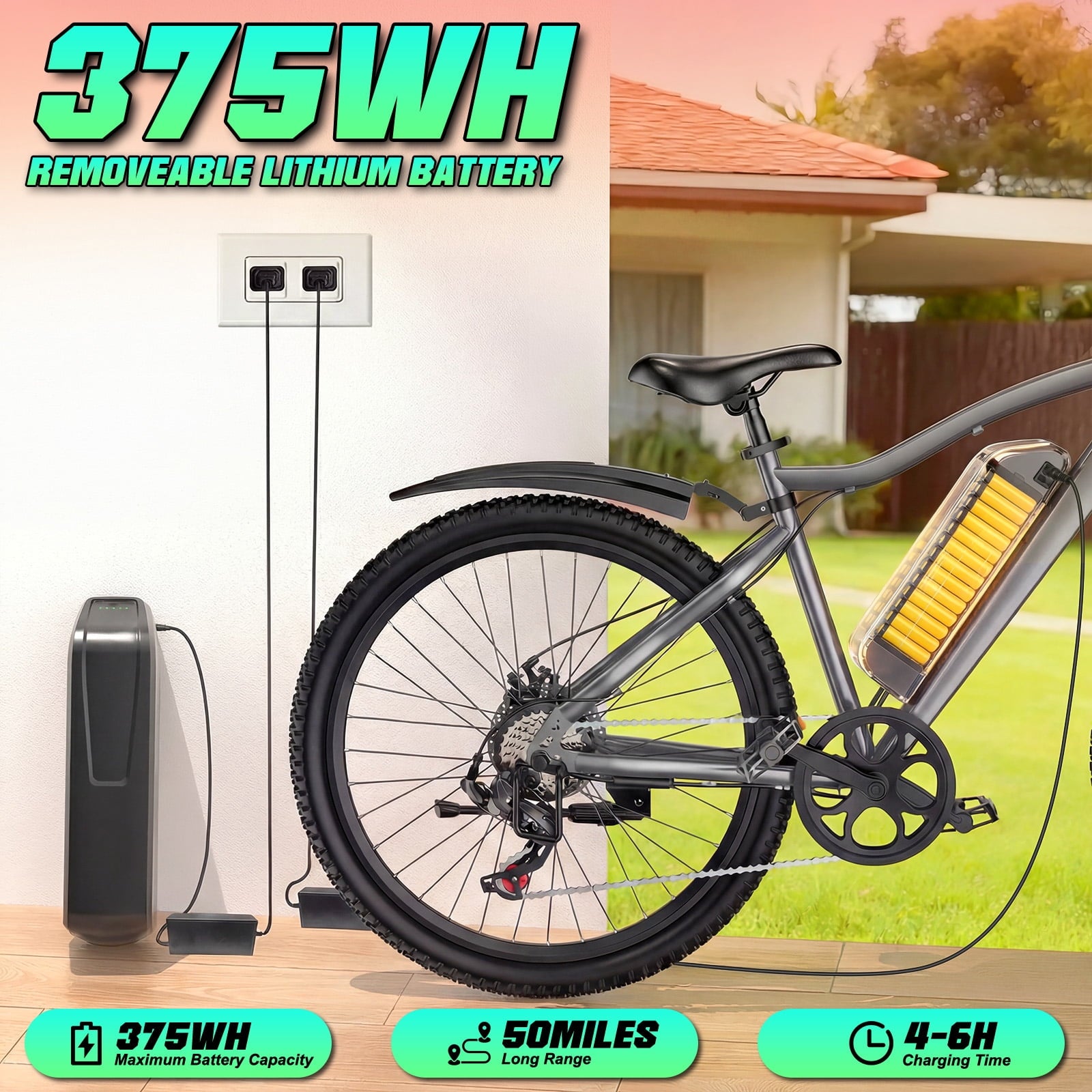 Terrosor 720W Peak Electric Bike, 48V 10.4Ah, 25MPH, 50Miles Range, 26''x2.12'' Tire Mountain Ebike,7 Speeds, Removable Battery,Adult Electric Bicycle, UL2849 Electric Bikes