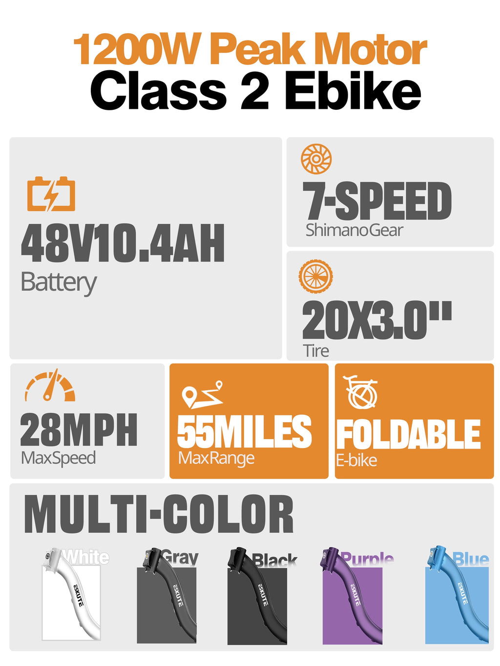 Adult Electric Bike – 1200W Peak Motor, 28?MPH, Foldable 20×3 Fat Tire, 48V 10.4Ah Battery Up to 55?Miles, 7-Speed Step-Through Cargo E-Bike with NFC Unlock, Black Electric Bikes