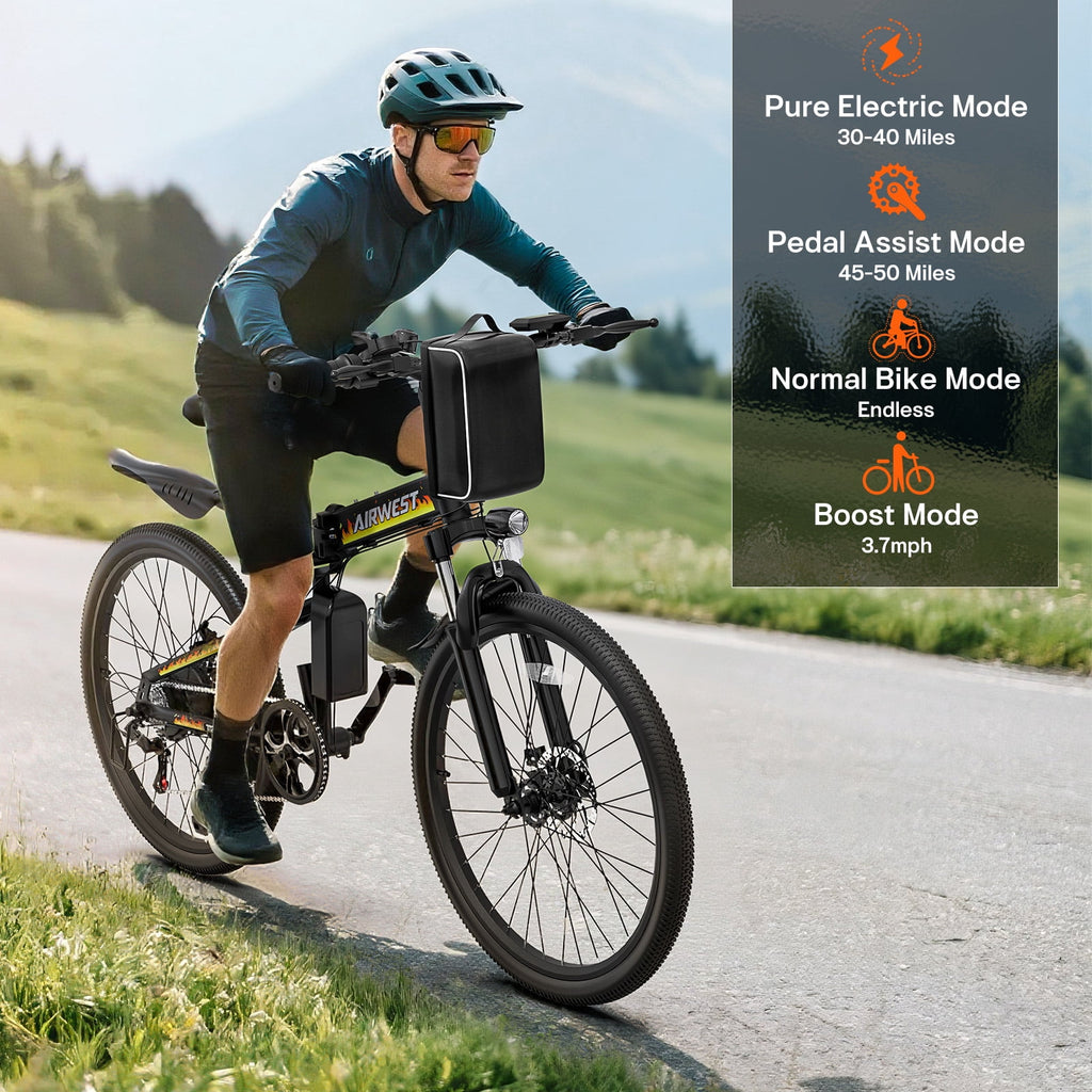 AIRWEST 26 Folding Electric Bike for Adults -Peak 750W Motor, 48V 374.4W Removable Battery, 7-Speed, Dual Suspension，Mountain E-Bike, UL2849 Electric Bikes
