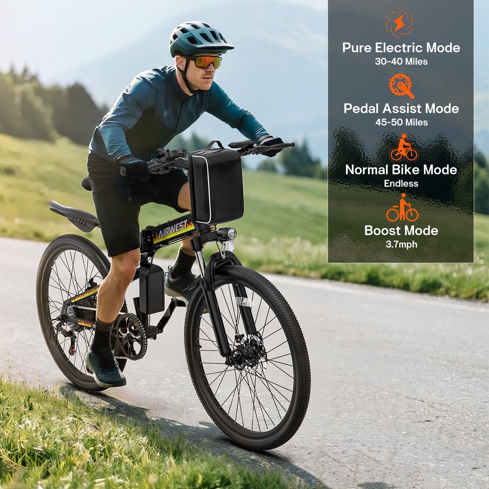 AIRWEST 26 Folding Electric Bike for Adults -Peak 750W Motor, 48V 374.4W Removable Battery, 7-Speed, Dual Suspension，Mountain E-Bike, UL2849 Electric Bikes