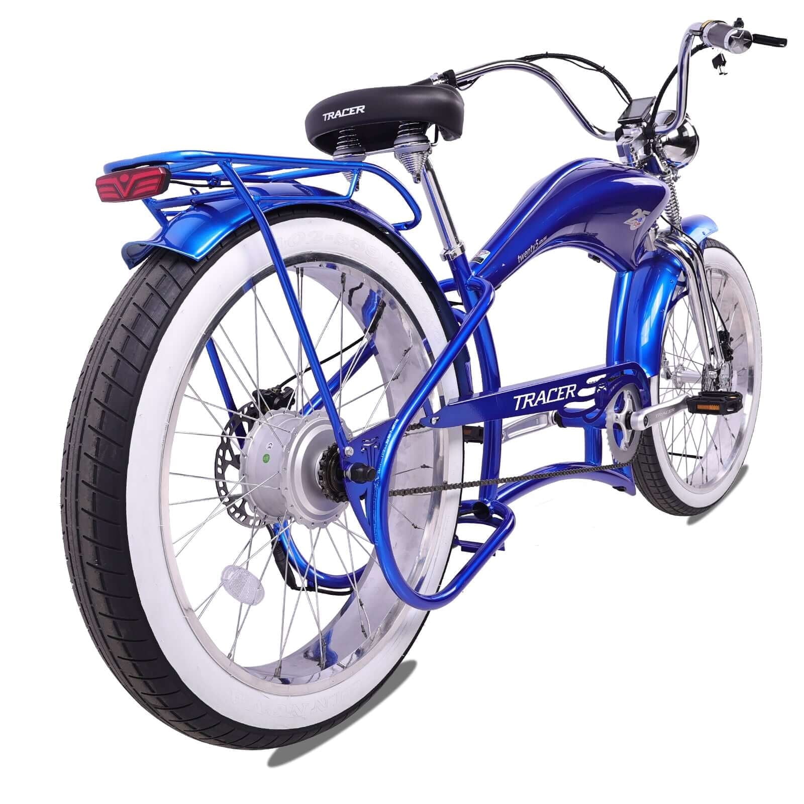 Tracer Twenty5 DS Cruiser E-bike, 26 Wheels, 800W Rear Motor, 48V/17.5Ah Battery, 5 PAS, Supsension Fork, Disc Brake, for Men, Blue Electric Bikes