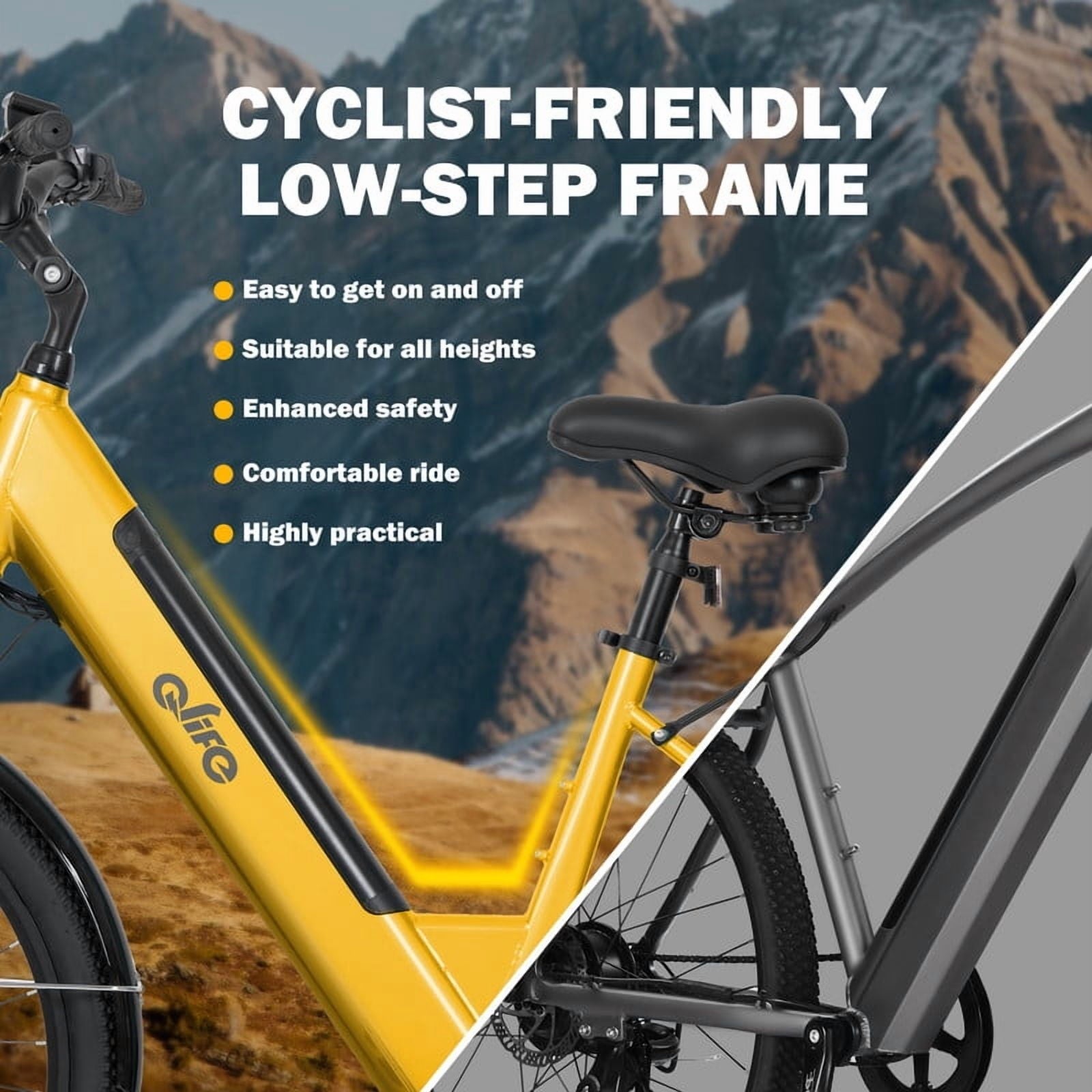 Qlife Electric Bike for Adults,28MPH,1200W Peak Motor 26 Ebike,7-Speed Upgrade 2.0 ElectricBicycle with Front Suspension,(Yellow) Electric Bikes