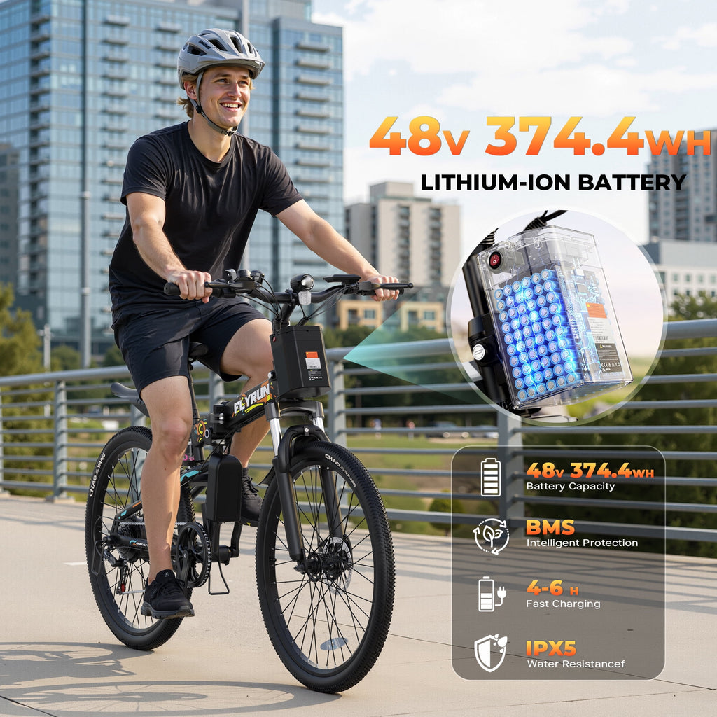 FLYRUN 26 Electric Bike for Adults,Folding Ebike with Peak 750W Motor,48V 374.4Wh Removable Battery,LCD Display,up to 20 mph,UL2849 Electric Bikes