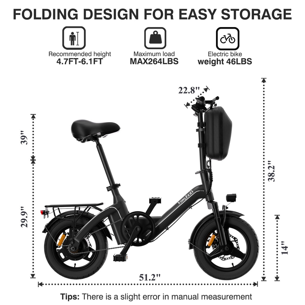 Bodywel Folding Electric Bicycle for Adults Teens, 14 Electric Bike with 500W Peak Motor, 360Wh Battery, Mini Ebike for City Commuter, E Bike, UL2849 Electric Bikes