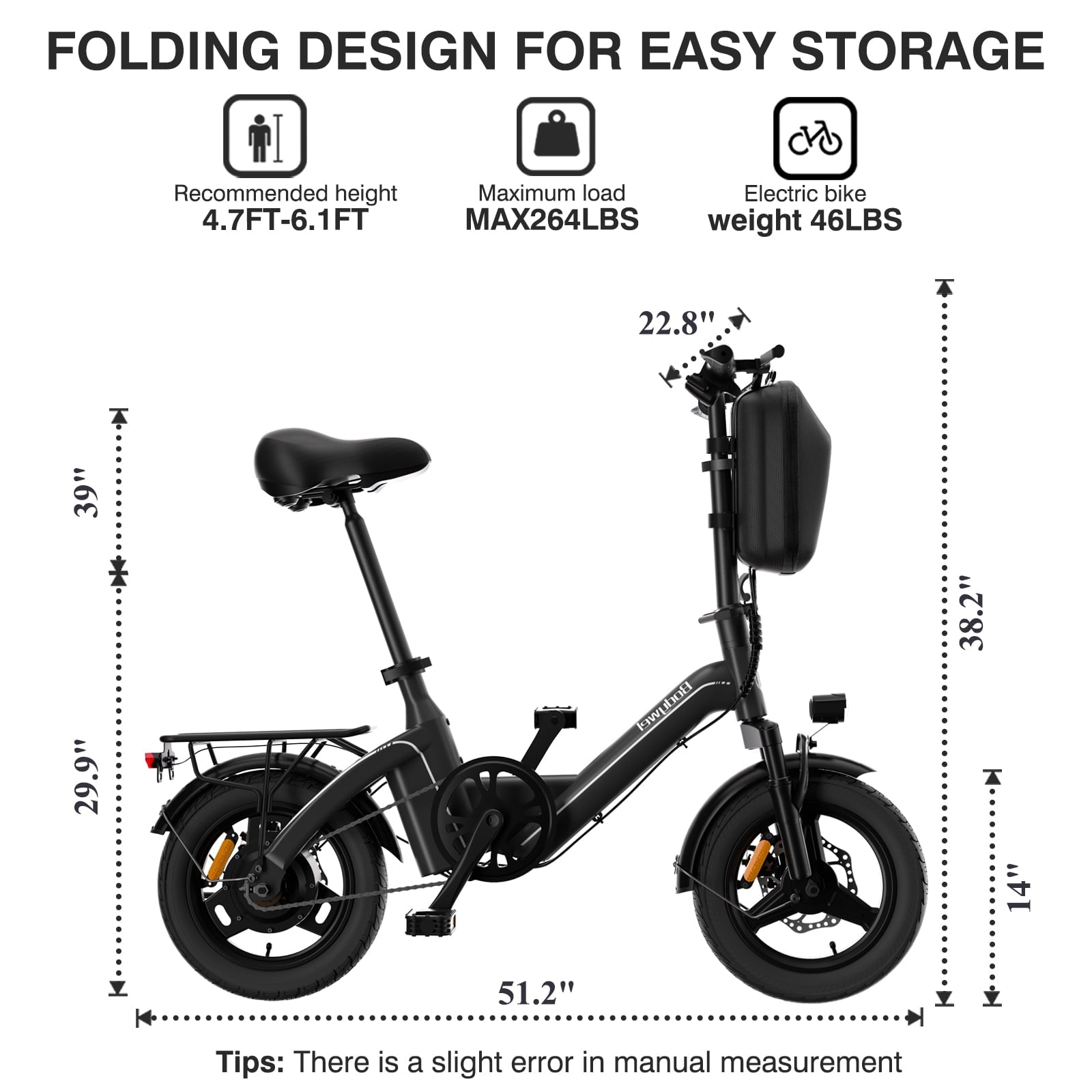 Bodywel Folding Electric Bicycle for Adults Teens, 14 Electric Bike with 500W Peak Motor, 360Wh Battery, Mini Ebike for City Commuter, E Bike, UL2849 Electric Bikes