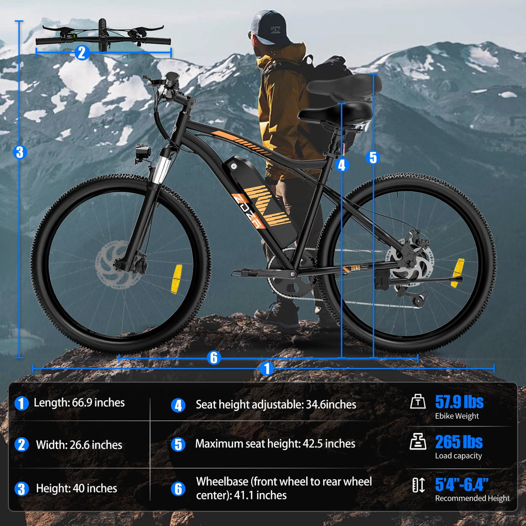 ZDZA Electric Bike 26”, 1000W Peak Motor E-Mountain Bike, 22MPH 36V 10.4AH Removable Ebike for Adults, 7 Speed Electric Bicycle UL2849 Electric Bikes