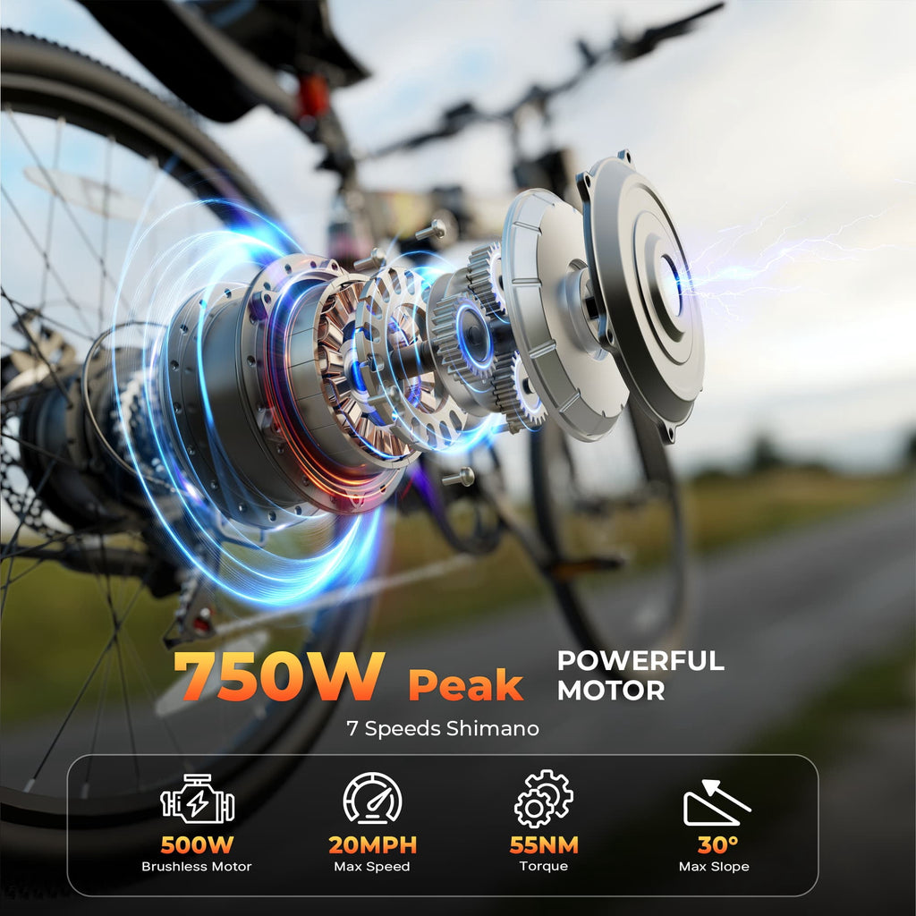 FLYRUN 26 Electric Bike for Adults,Foldable Ebike with Peak 750W Motor,20MPH,48V 374.4Wh Removable Battery,Full Suspension,7-Speed Gears,LCD Display,UL2849 Electric Bikes