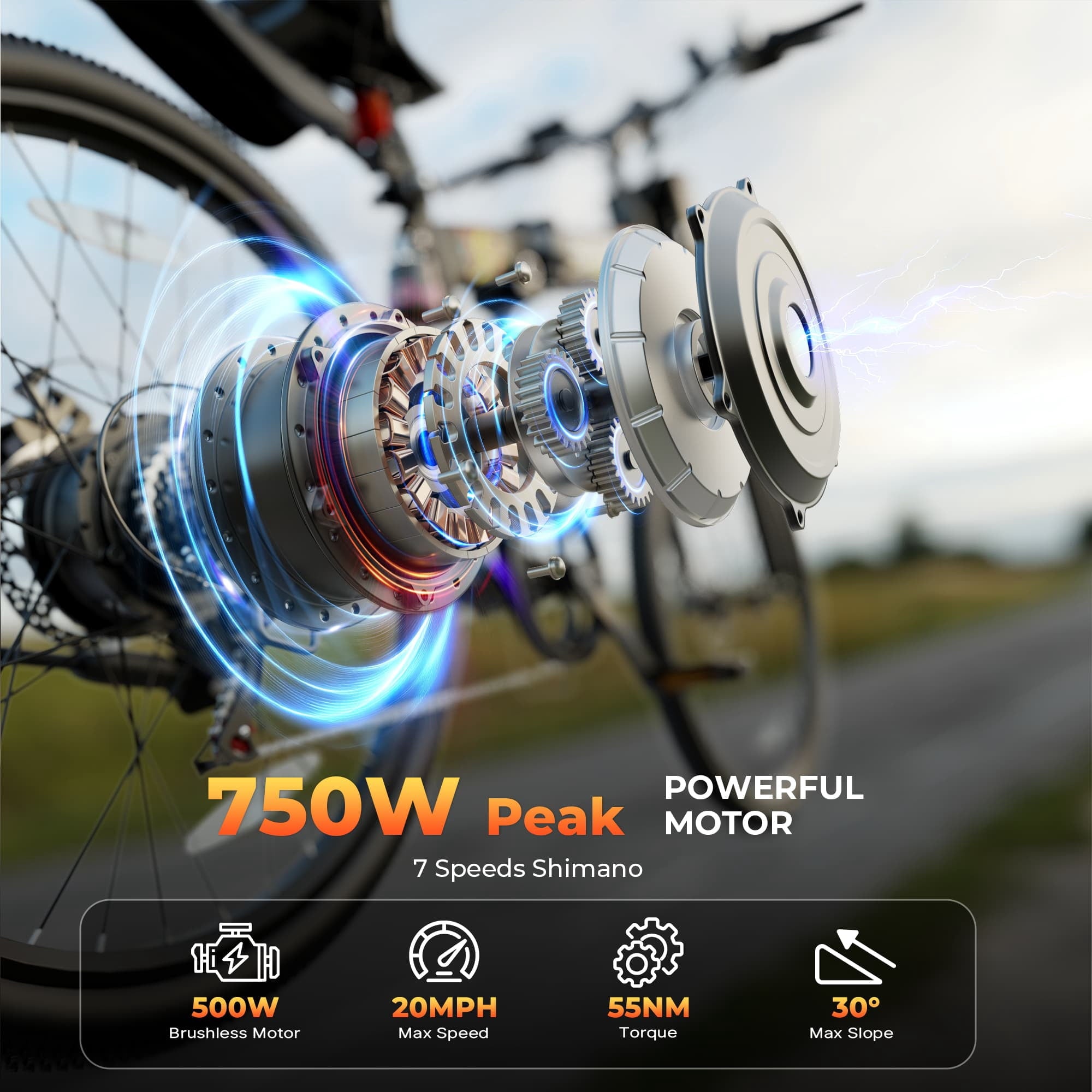 FLYRUN 26 Electric Bike for Adults,Foldable Ebike with Peak 750W Motor,20MPH,48V 374.4Wh Removable Battery,Full Suspension,7-Speed Gears,LCD Display,UL2849 Electric Bikes