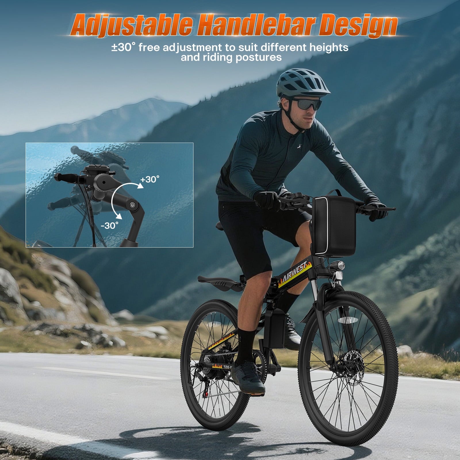 AIRWEST 26 Folding Electric Bike for Adults -Peak 750W Motor, 48V 374.4W Removable Battery, 7-Speed, Dual Suspension，Mountain E-Bike, UL2849 Electric Bikes
