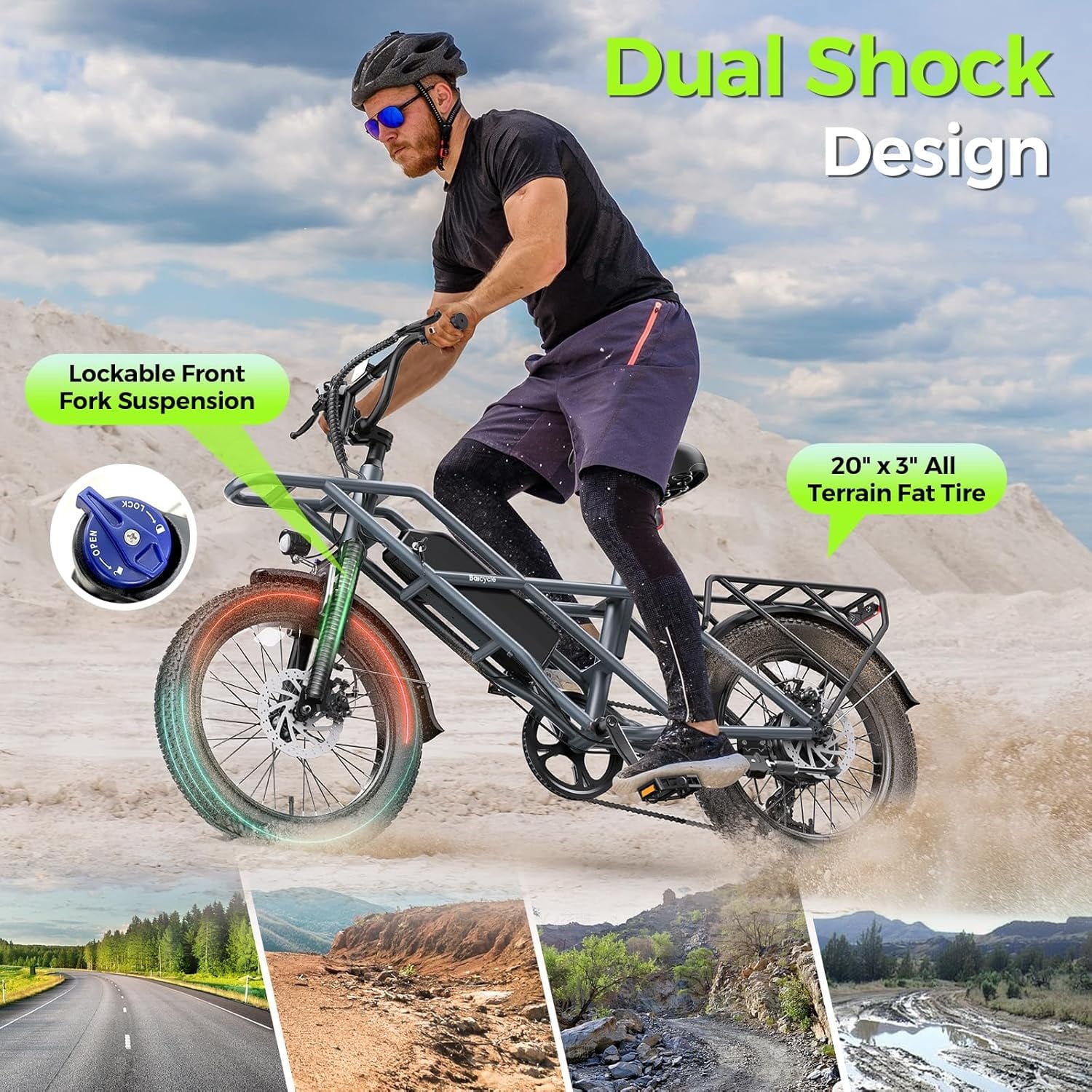 GSPEED A03 1200W Peak Electric Bike, 20 Fat Tire All-Terrain for Adults, 70 Mile Range, 48V 13Ah Battery, 28 MPH, Front Suspension, UL2849 Certified Electric Bikes