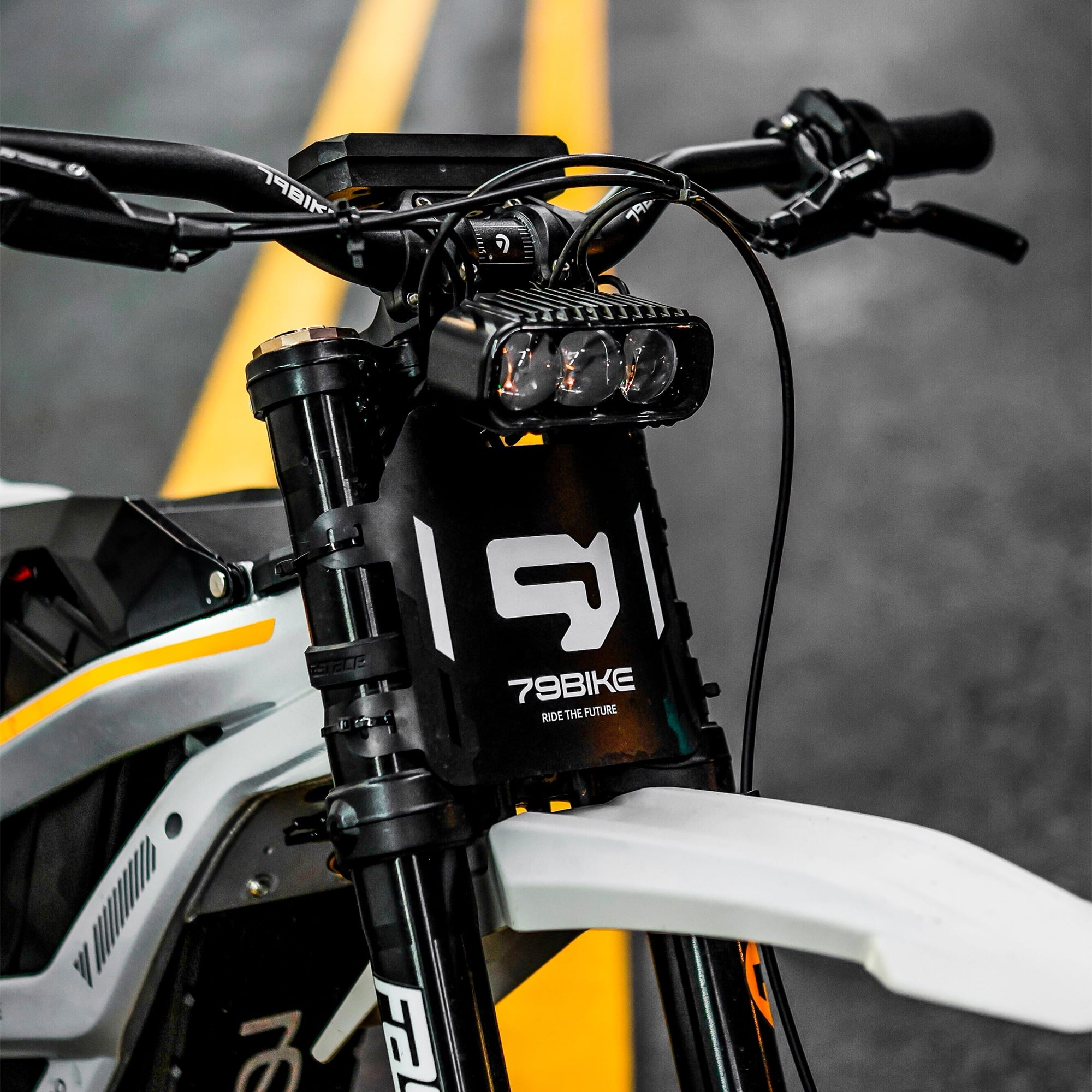 79BIKE Falcon Pro 5000W Electric Dirt Bike for Adults, Off-Road Ebike for Adults with 72V 35AH Battery & All-Terrain 19 Tire 56MPH Silver Yellow Electric Bikes