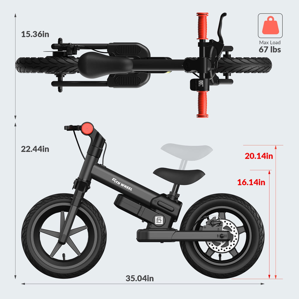 5TH WHEEL KB09 Electric Bike for Kids, 150W Electric Balance Bike Ages 3-8 Years Old, 12 Pneumatic Tire with Dual Brake, 3 Speed Modes Kid Electric Motorcycle Electric Bikes
