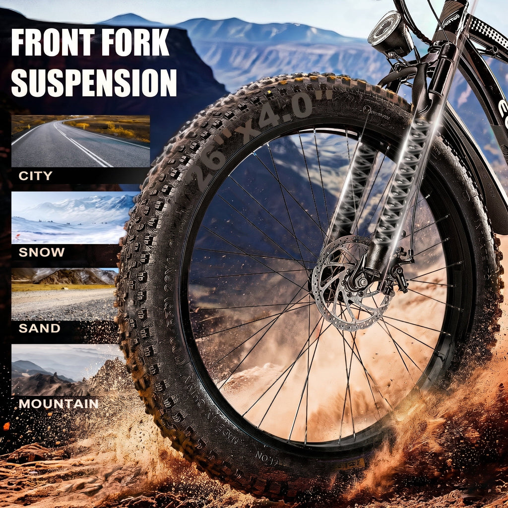 EOEOTWO 26 Fat Tire Electric Bike for Adults 1500W Peak Motor, 48V 15Ah Removable Battery, 34 MPH Fast E-Bike with 60-Mile Range, All-Terrain Mountain Bicycle with Front Suspension, UL2849 Certified Electric Bikes