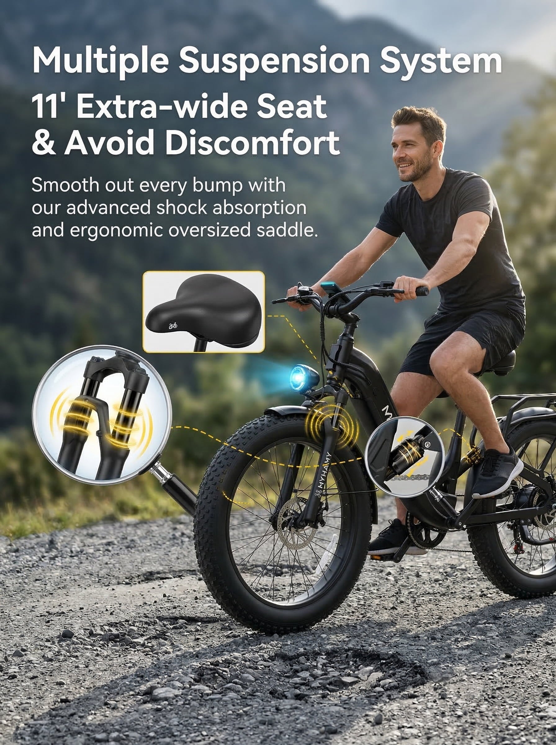 2000W Peak Power Electric Fat Tire Bike for Adults - 28MPH, 48V 18Ah (35-85 Miles), 24x3 All-Terrain Ebike Electirc Bicycle with Front+Back Suspension & 11 Comfort Seat - Conquer Snow, Sand Electric Bikes