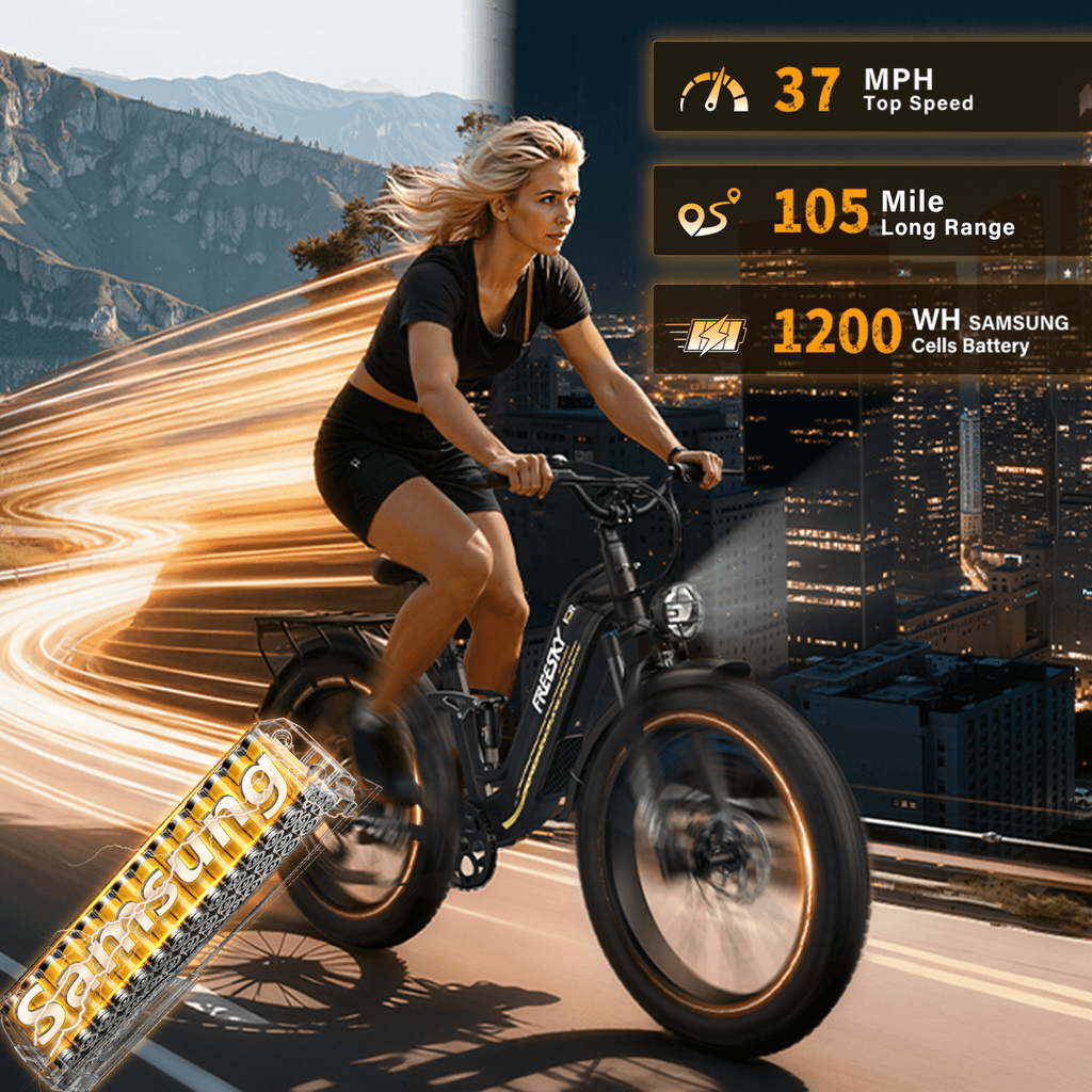 FREESKY 3000W Electric Bike for Adults 105mile Long Range Step-Thru Ebike Motor 37MPH Dirt E Bike 25Ah Removable Samsung Battery 26'' Fat Tire Electric Bicycle Full Suspension for Commute Mountains Electric Bikes