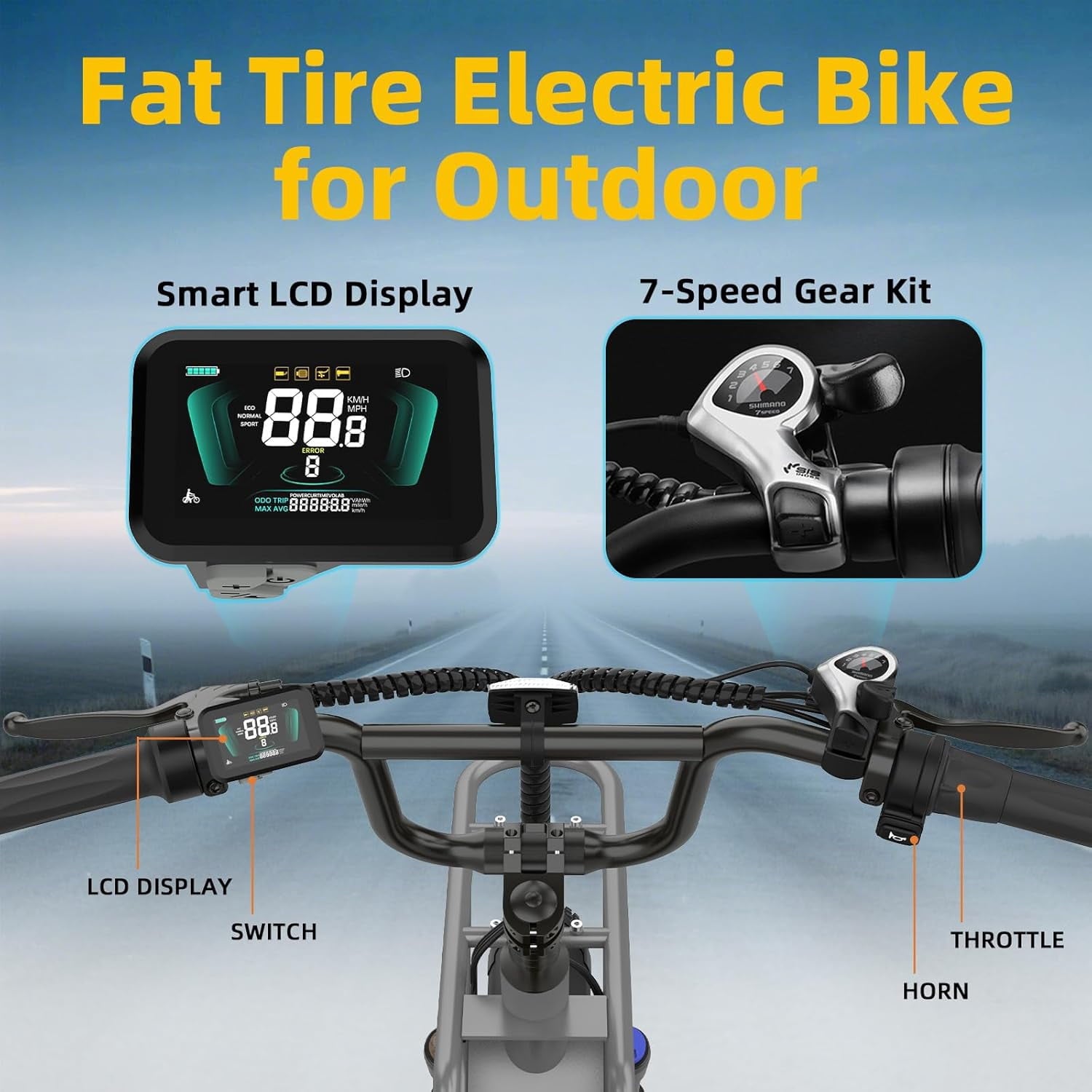 GSPEED A03 1200W Peak Electric Bike, 20 Fat Tire All-Terrain for Adults, 70 Mile Range, 48V 13Ah Battery, 28 MPH, Front Suspension, UL2849 Certified Electric Bikes