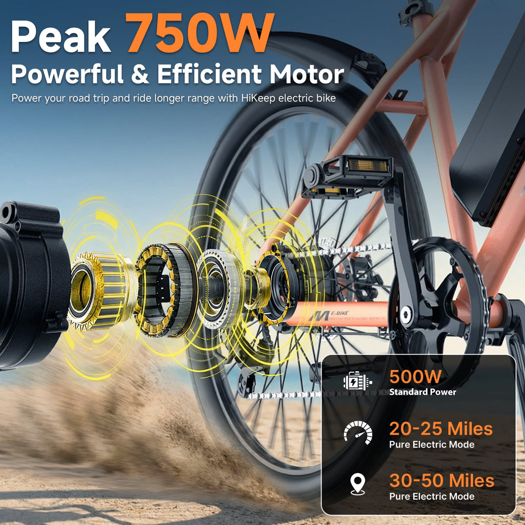 HeloKeep M2601 Electric Bike for Adults, 500W Motor, 48V 375Wh Removable Battery, 26 Puncture-Resistant Tires, 20MPH 7-Speed Ebike with Front Suspension & Disc Brakes, UL2849, Orange Electric Bikes
