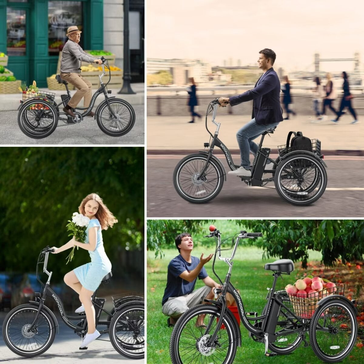Lilypelle Motorized Three-Wheel Electric Bikes with Large Baskets for Adults/Seniors/Teens, Black Electric Bikes
