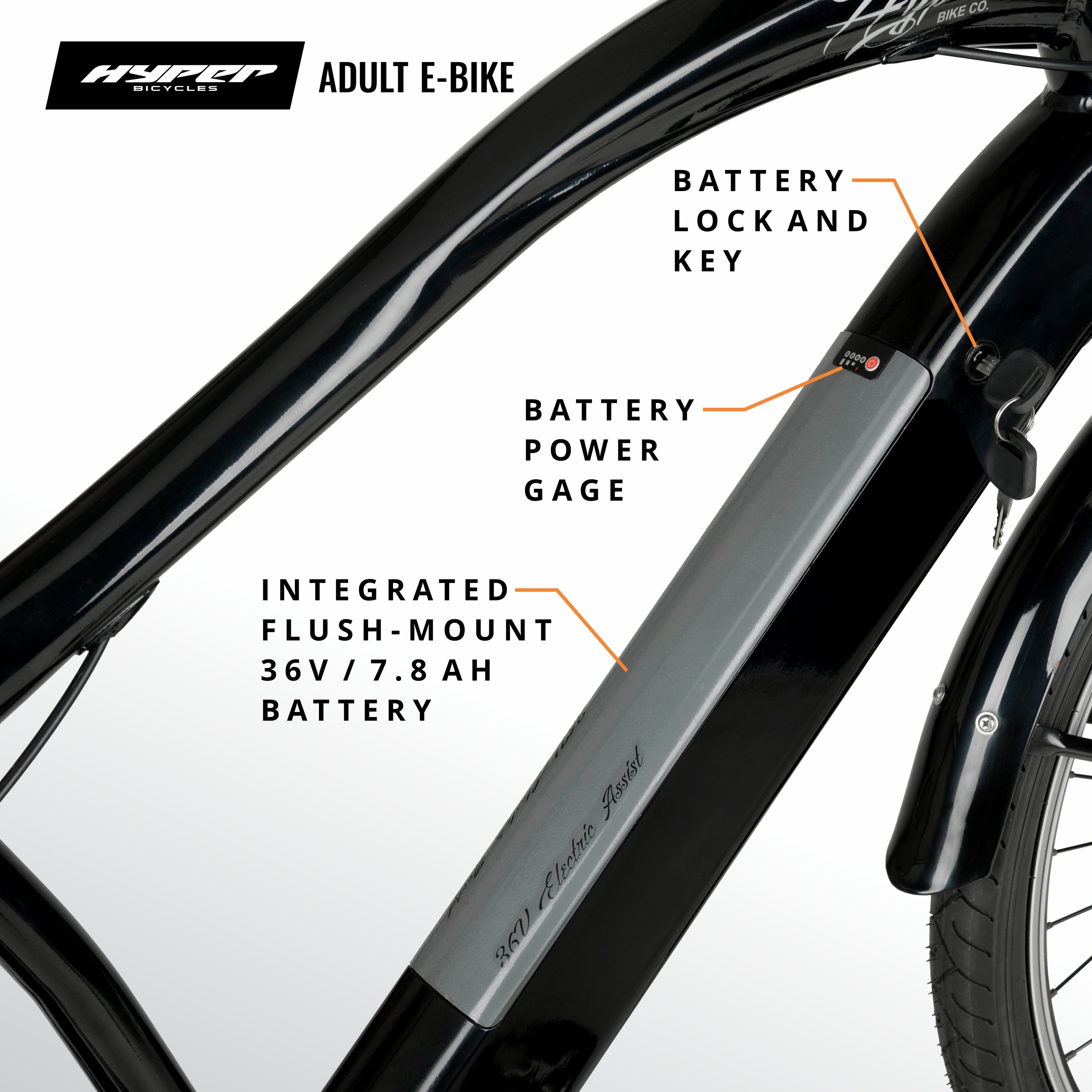 Hyper Bicycles 26 36V Men's Electric Cruiser E-Bike with Pedal-Assist, 250W Motor, Black Electric Bikes
