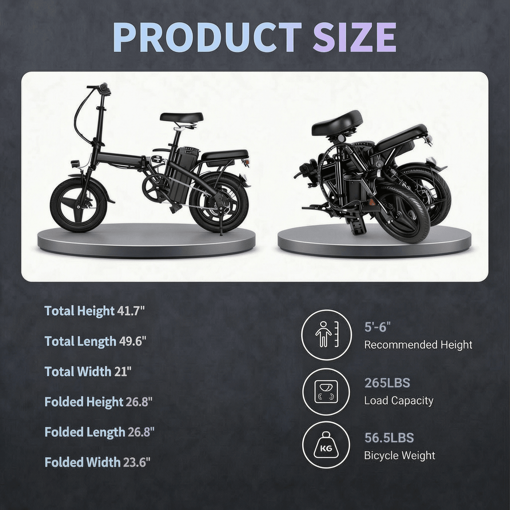 14 Electric Bike for Adults & Teens 14+,500W Motor Folding Ebike, 20MPH & 18-32 Miles Range,Removable 36V12Ah Battery,Rear Disc Brake&Rear Seat,Commuting/City E-Bike.UL2849 Electric Bikes