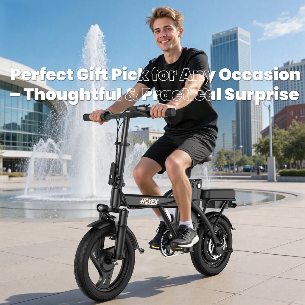 HQYEX HQ14PRO 500W Adult Electric Bicycle, 14 Inch Fat Tire Ebike with 48V 9Ah Rechargeable Battery, Max Speed 22MPH, Dual Brakes & Full Suspension, Adjustable Seat, Perfect for Commuting E Bike Electric Bikes
