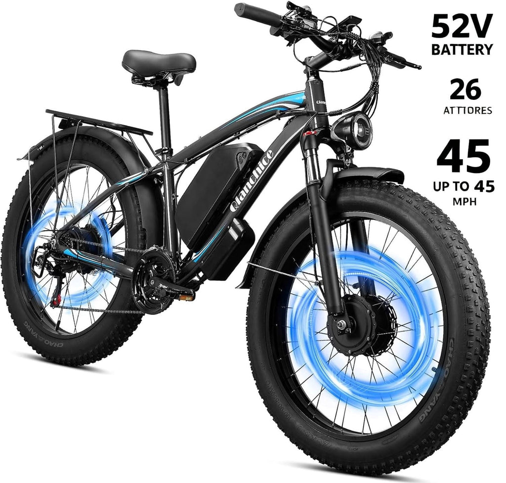 5000W Dual Motor Electric Bike for Adults, 26 Fat Tire Electric Mountain Bicycle, 52V 36Ah Removable Battery, 21 Speed Full Suspension All-Terrain Ebike, UL2849 Electric Bikes
