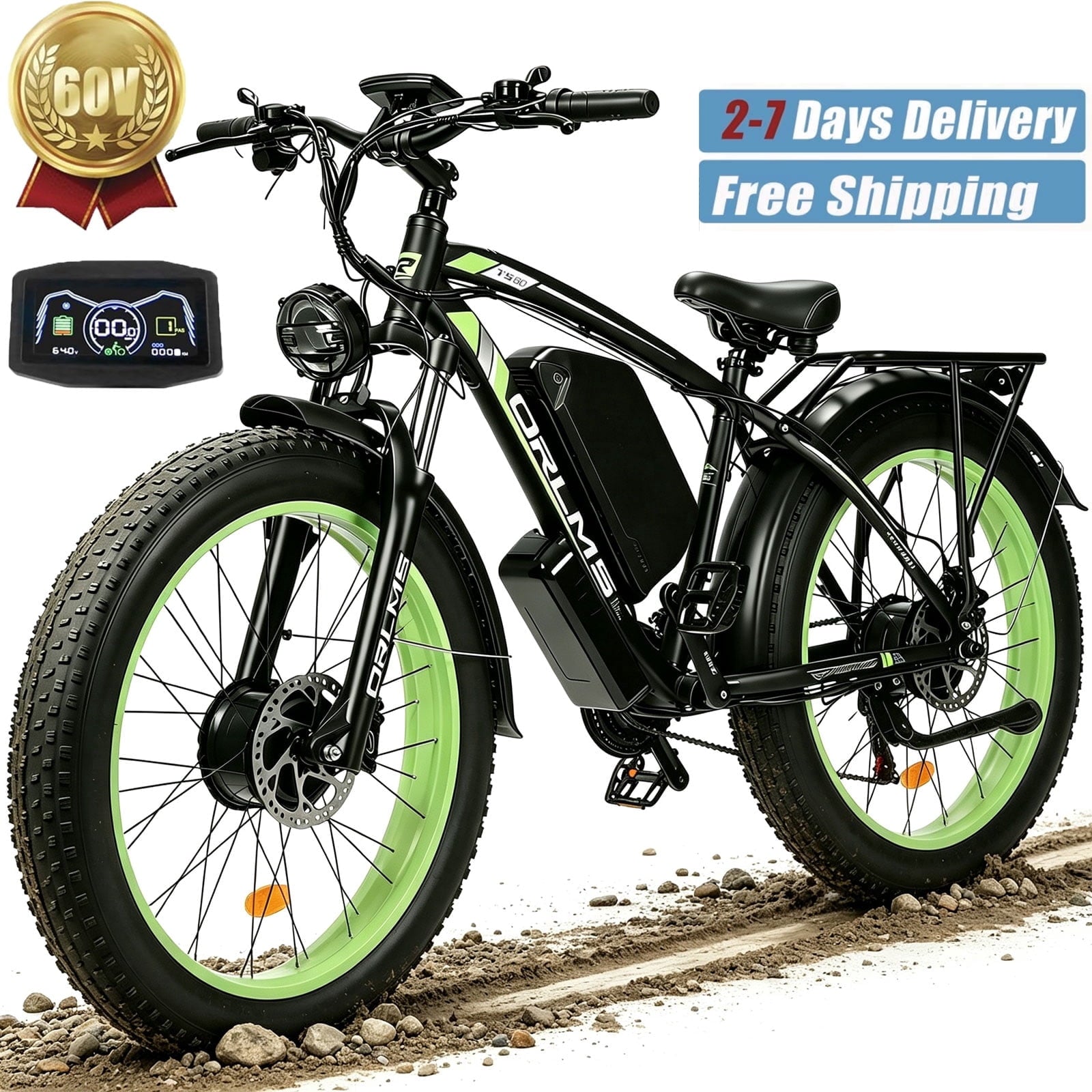 6000W Peak Dual Motor Fast Ebike Up to 40-45MPH, 60V 25AH Large Battery Adult Electric Mountain Bike, 26 Inch Fat Tire All Terrain Off Road E Bike with Shimano 21 Speed Hydraulic Disc Brake Electric Bikes