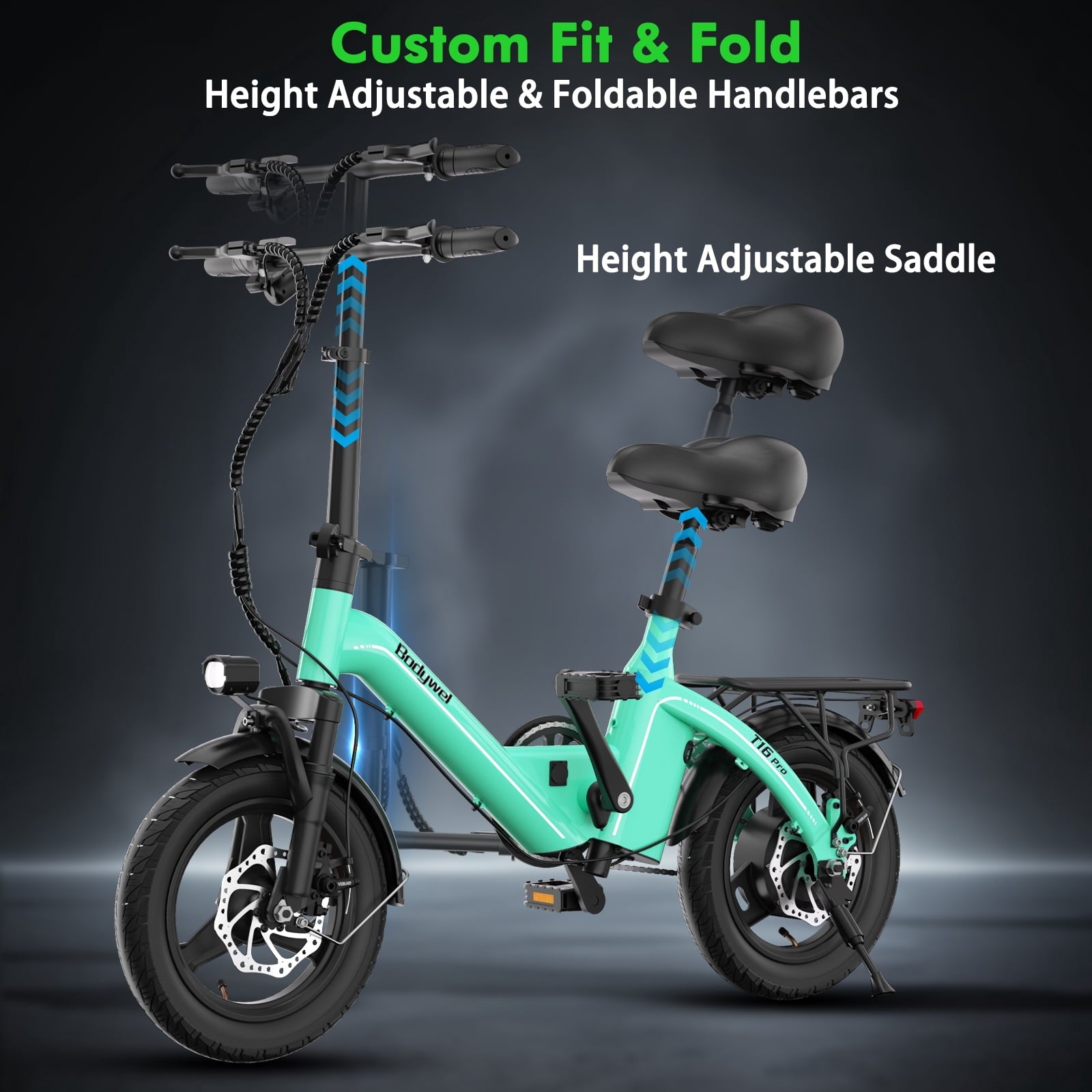 Electric Bike for Adults, Bodywel Electric Bicycle, 36V 10Ah Battery, 14 Folding Ebike for Riders, Peak 500W Motor, Commute E Bike, E-bike, UL2849 Electric Bikes