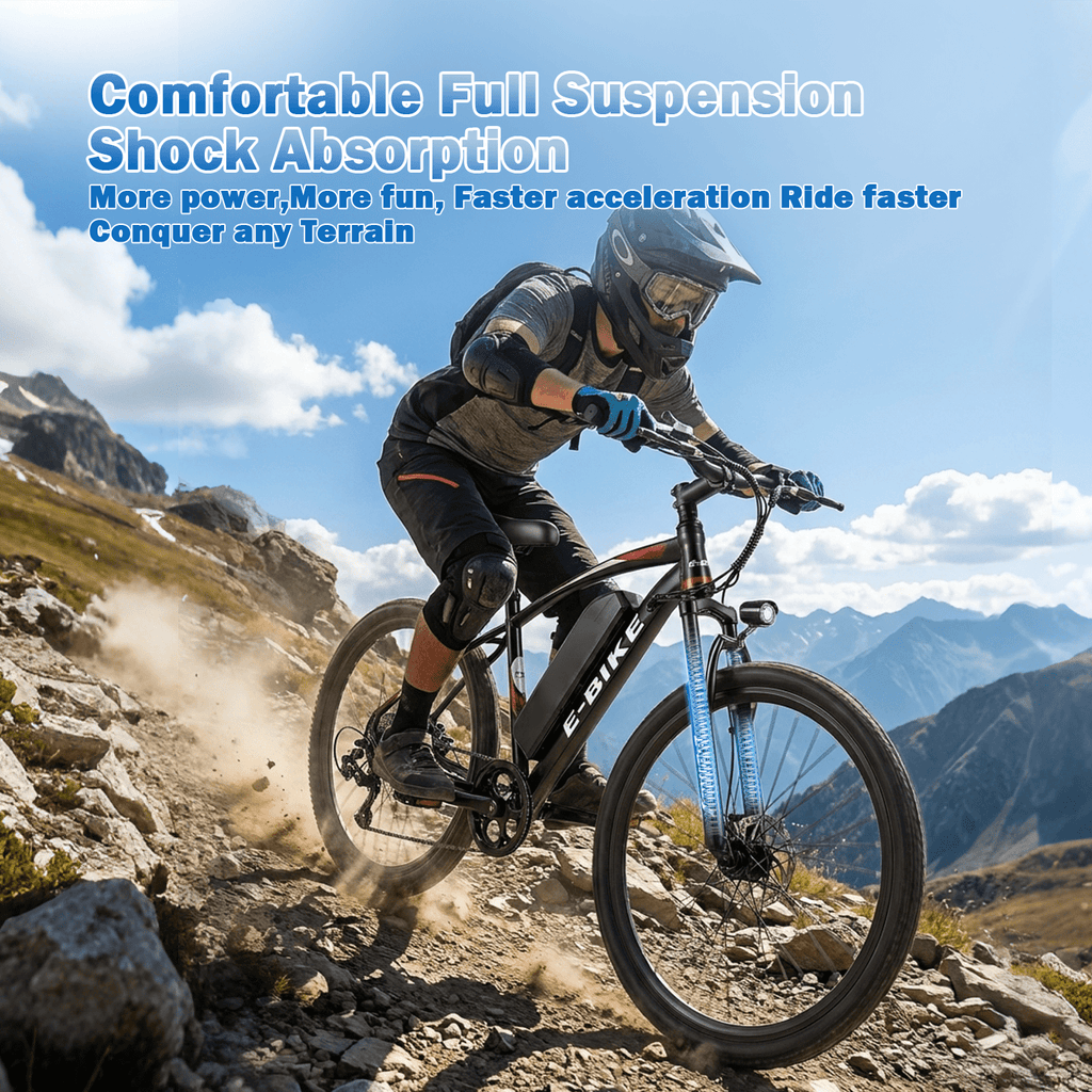 XKJ Electric Bike for Adults, 26”Electric Mountain Bike 576Wh Internal Battery & LCD Display,750W (Peak) Motor,7-Speed, Lightweight Ebike for Teens,40 Miles, Full Suspension,UL2849 Electric Bikes