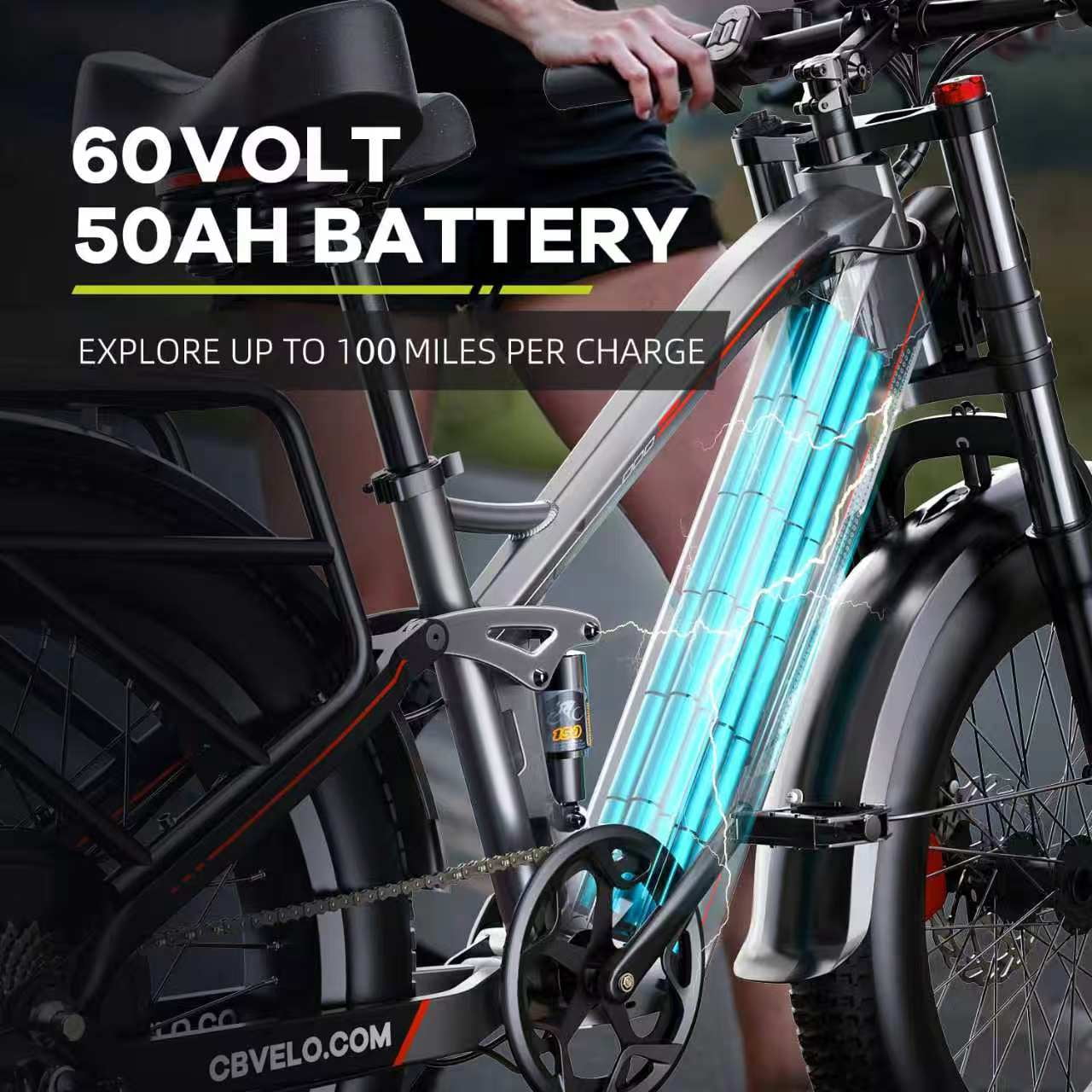 26x 4 Electric Bike,2000W Peak Motor,60V 50AH Removable Battery,Full Suspension Fat Tire E-Bike,Rear Rack, UL 2849 Electric Bikes
