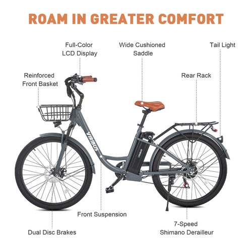 26 Electric Bike for Adults 7 Speed 20mph 500W Ebike for Women Men Seniors, Black Electric Bikes