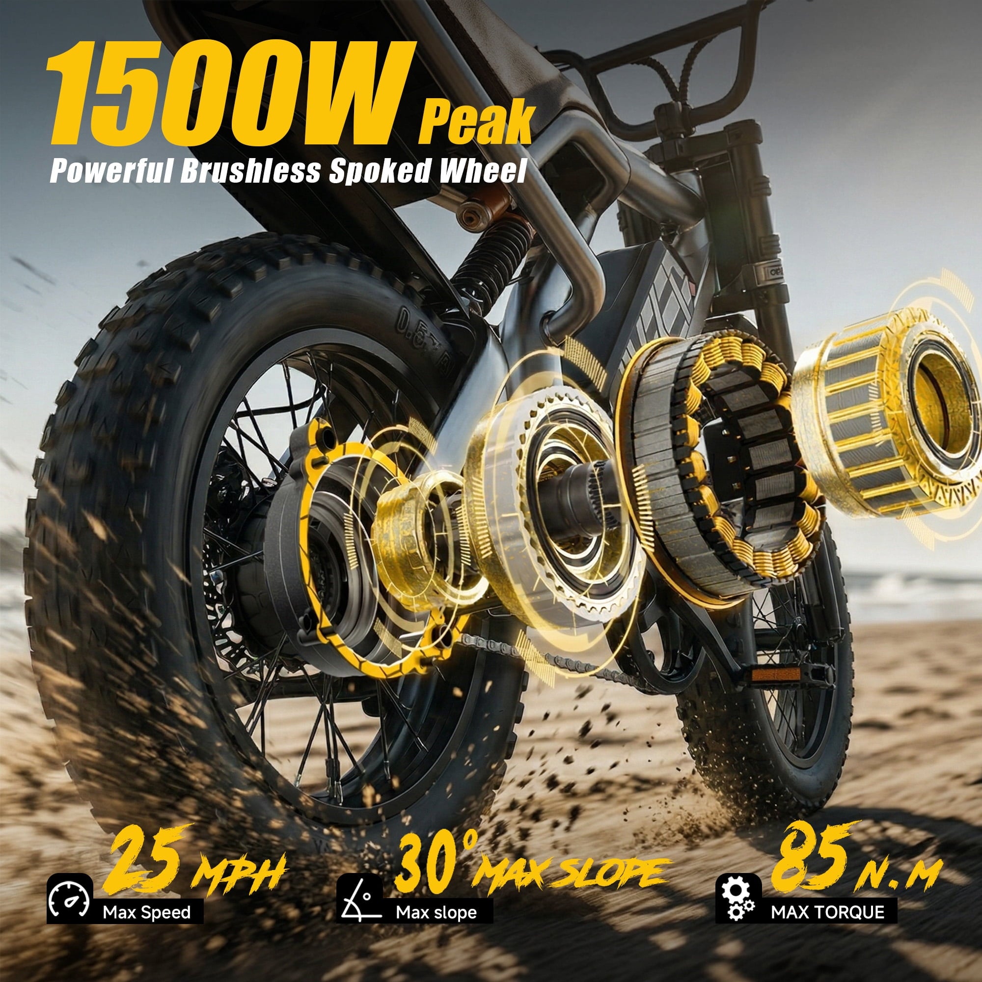 HiKeep Electric Bike for Teenagers, 750W 1500W Peak Dirt Bike, 48V 15Ah Battery Ebike, 25MPH E-Mountain Bike, 16x3.0 Fat Tire, UL2849 Electric Bikes