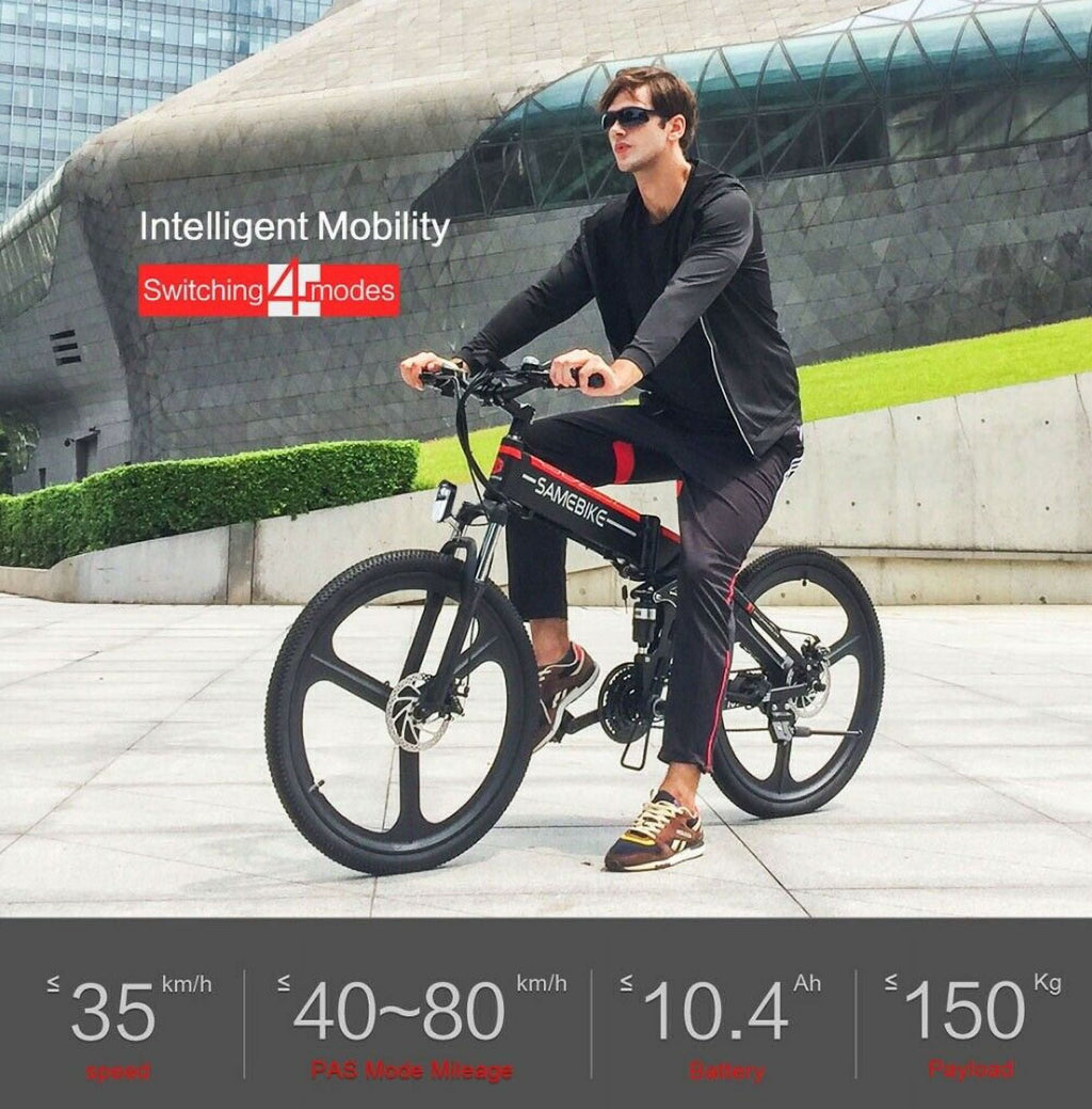 Samebike 26 inch Folding Electric Bicycle, Black/Red Electric Bikes