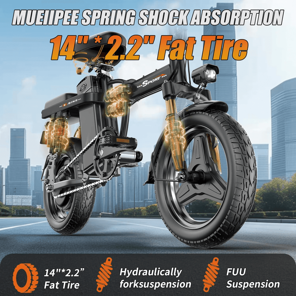 Pikabike Folding E-Mountain Bike for Adults, 14 Tires, 1200W Peak Motor, 30MPH, 48V 15Ah Battery, UL2849 Certified Lightweight off-road E-Bike Electric Bikes