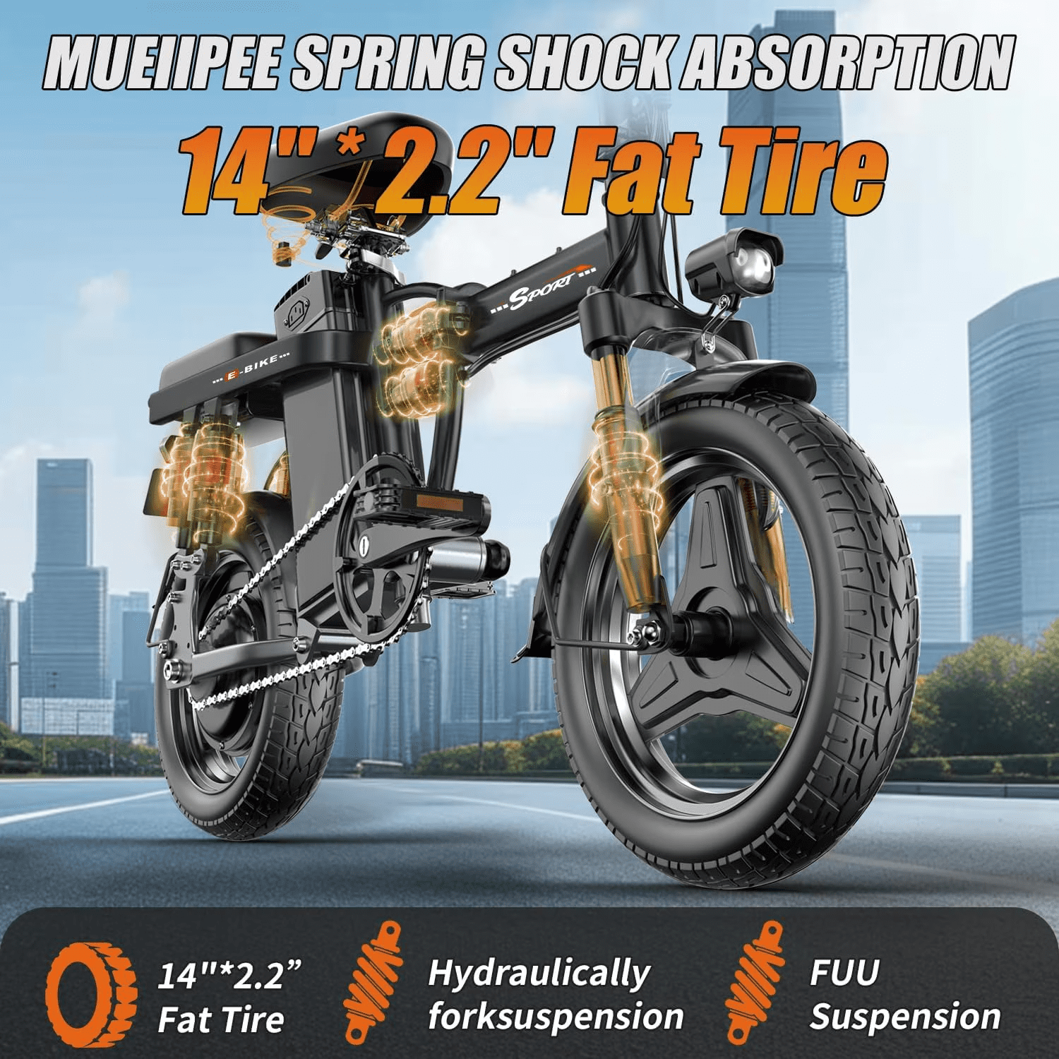 Pikabike Folding E-Mountain Bike for Adults, 14 Tires, 1200W Peak Motor, 30MPH, 48V 15Ah Battery, UL2849 Certified Lightweight off-road E-Bike Electric Bikes