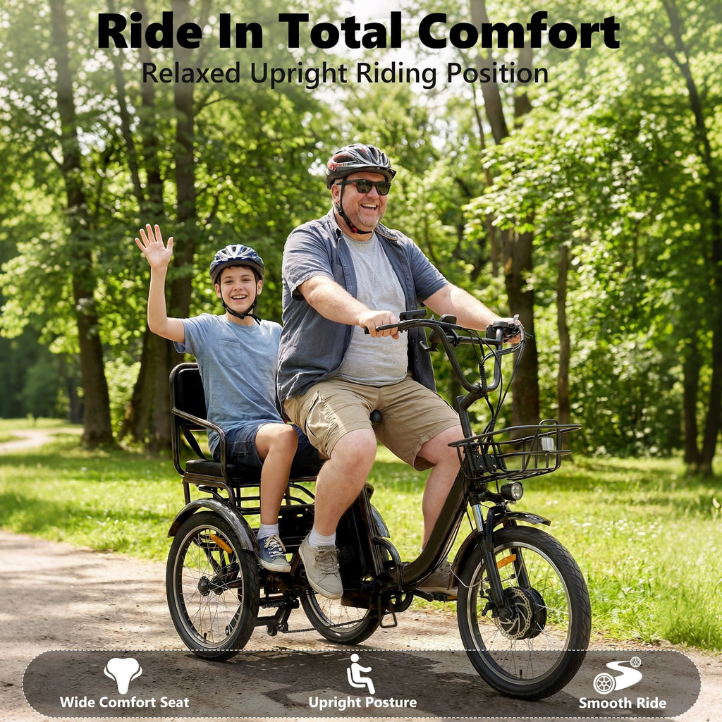 2-Seater Electric Tricycle for Adults Folding Electric Trike 3 Wheel Electric Trike with Two-Seater Large Basket Super Powerful Brushless 48V15AH Lithium Battery Max 20MPH E-Tricycle Black Electric Bikes