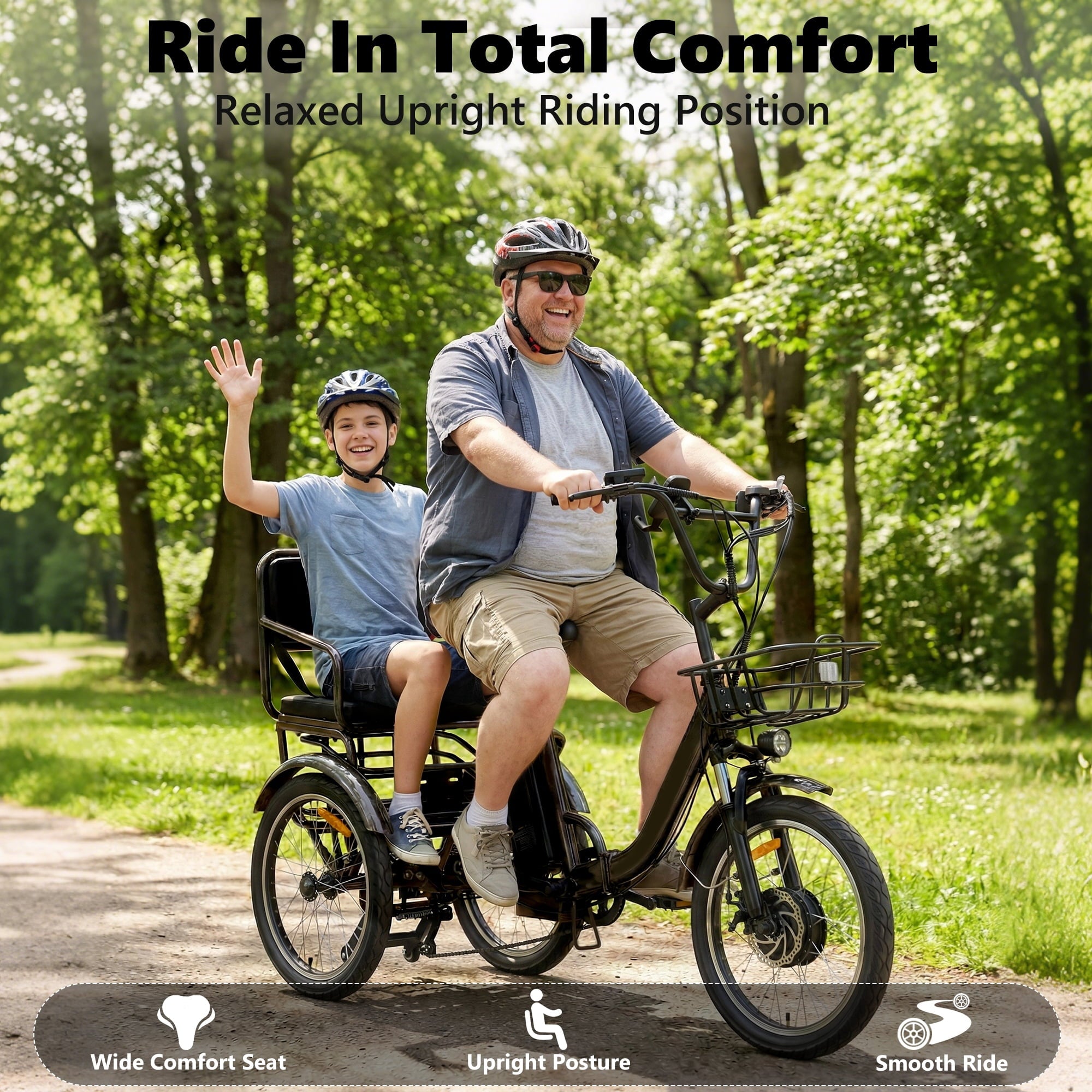 2-Seater Electric Tricycle for Adults Folding Electric Trike 3 Wheel Electric Trike with Two-Seater Large Basket Super Powerful Brushless 48V15AH Lithium Battery Max 20MPH E-Tricycle Black Electric Bikes