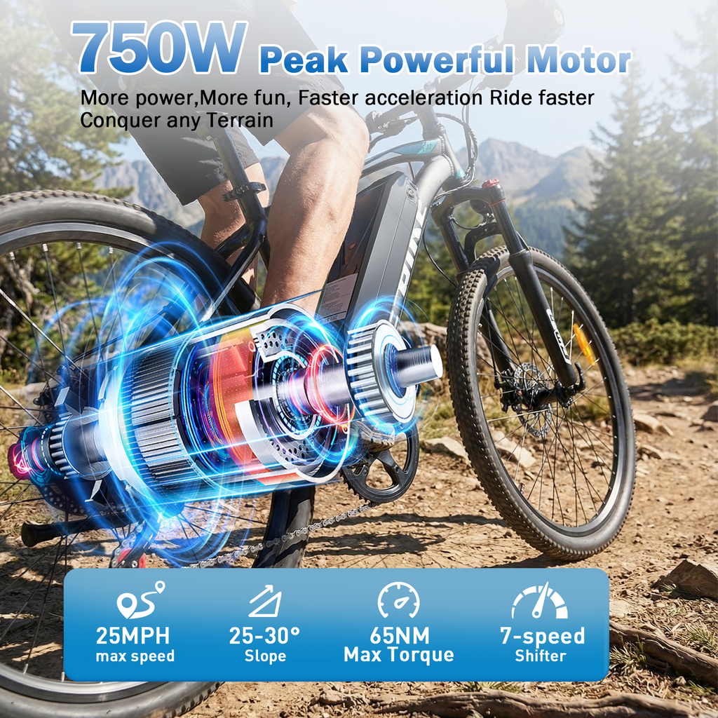 XKJ Electric Bike for Adults, 26”Electric Mountain Bike 576Wh Internal Battery & LCD Display,750W (Peak) Motor,7-Speed, Lightweight Ebike for Teens,40 Miles, Full Suspension,UL2849 Electric Bikes
