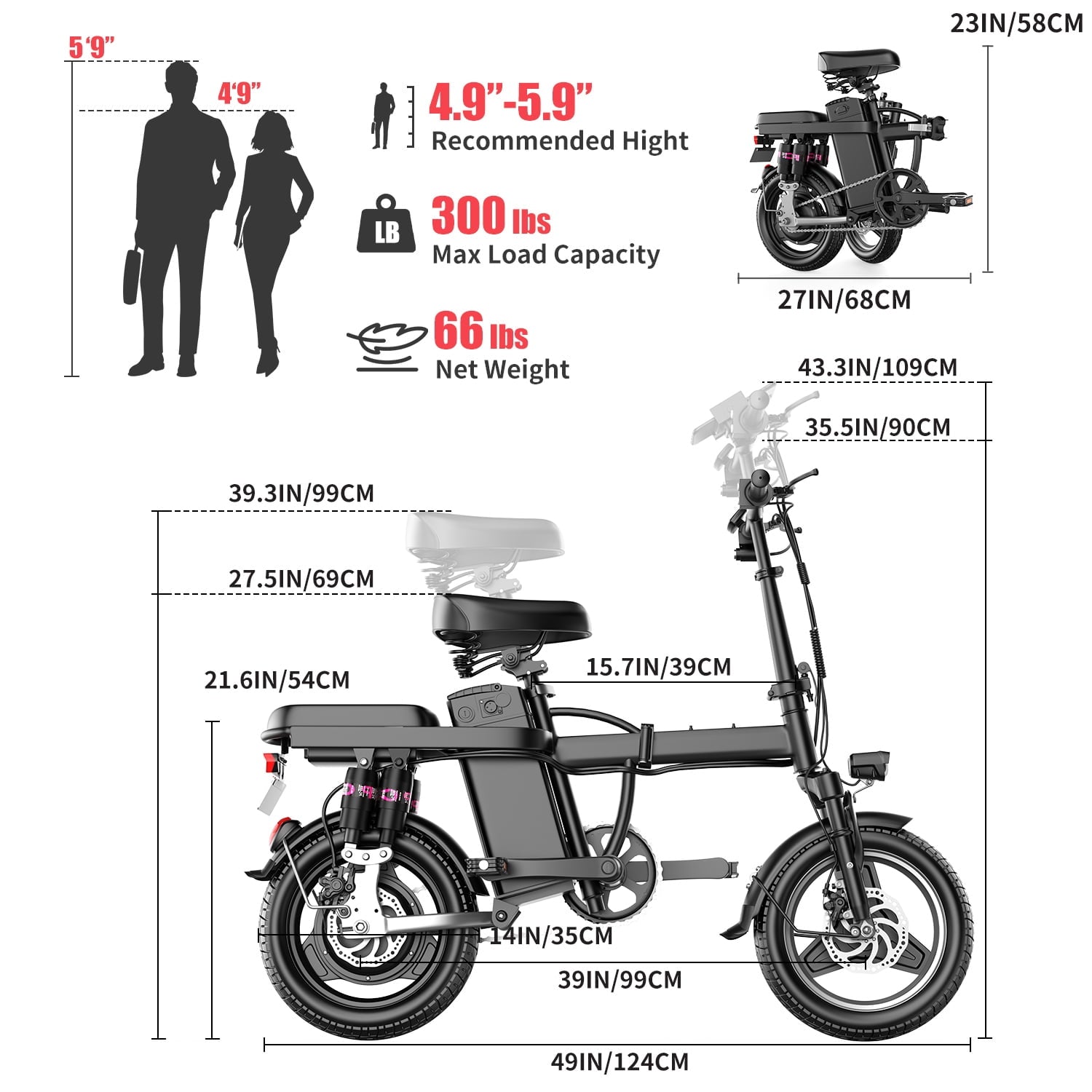 Electric Bike for Adults,  Electric Bicycle with 48V Removable Battery,14 Folding Ebike, 20MPH,30+ Miles(MAX),500W High Motor,Multi-Shock Absorption,UL 2849,Commuting Mini E Bikes Electric Bikes