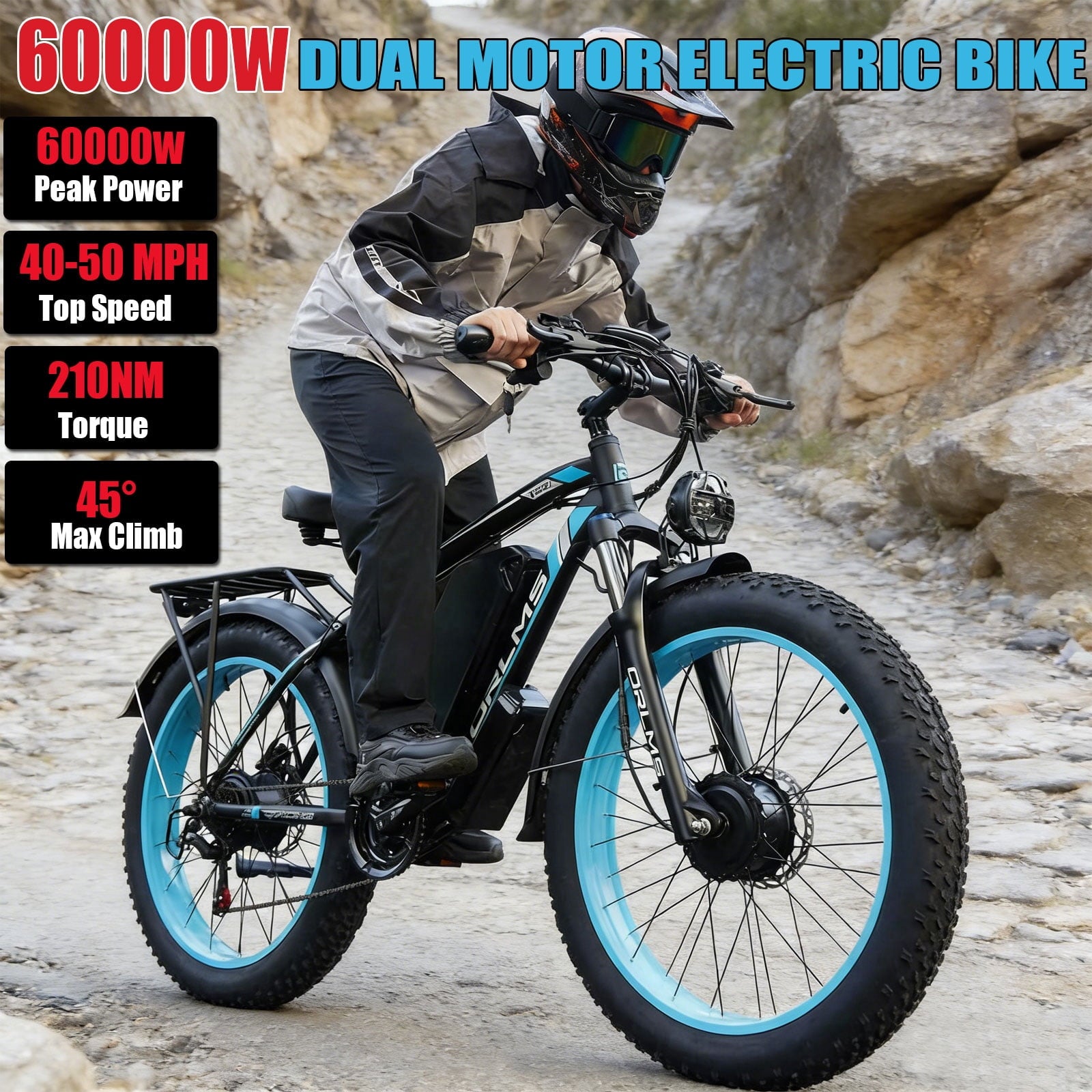 6000W Peak Dual Motor Ebike, 60V 25AH Battery Electric Bike for Adults,AWD 21-Speed 50MPH Mountain Snow E-Bike with 26 x 4.0 Fat Tire, Long Range Mountain Dirt Bike for Off-Road Snow Sand Electric Bikes