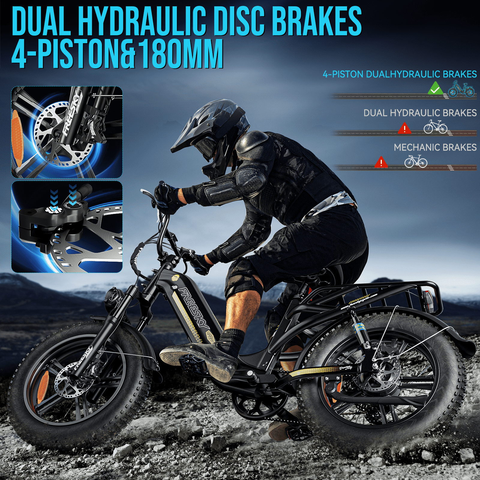 FREESKY 2026 Upgraded Rocky Pro Torque Sensor Electric Bike for Adults, 48V 25Ah Samsung Cells Battery, 105 Miles Range, 33MPH Fat Tire Step-Thru E Bike, 20 Full Suspension Cargo Bicycles, 8-Speeds Electric Bikes