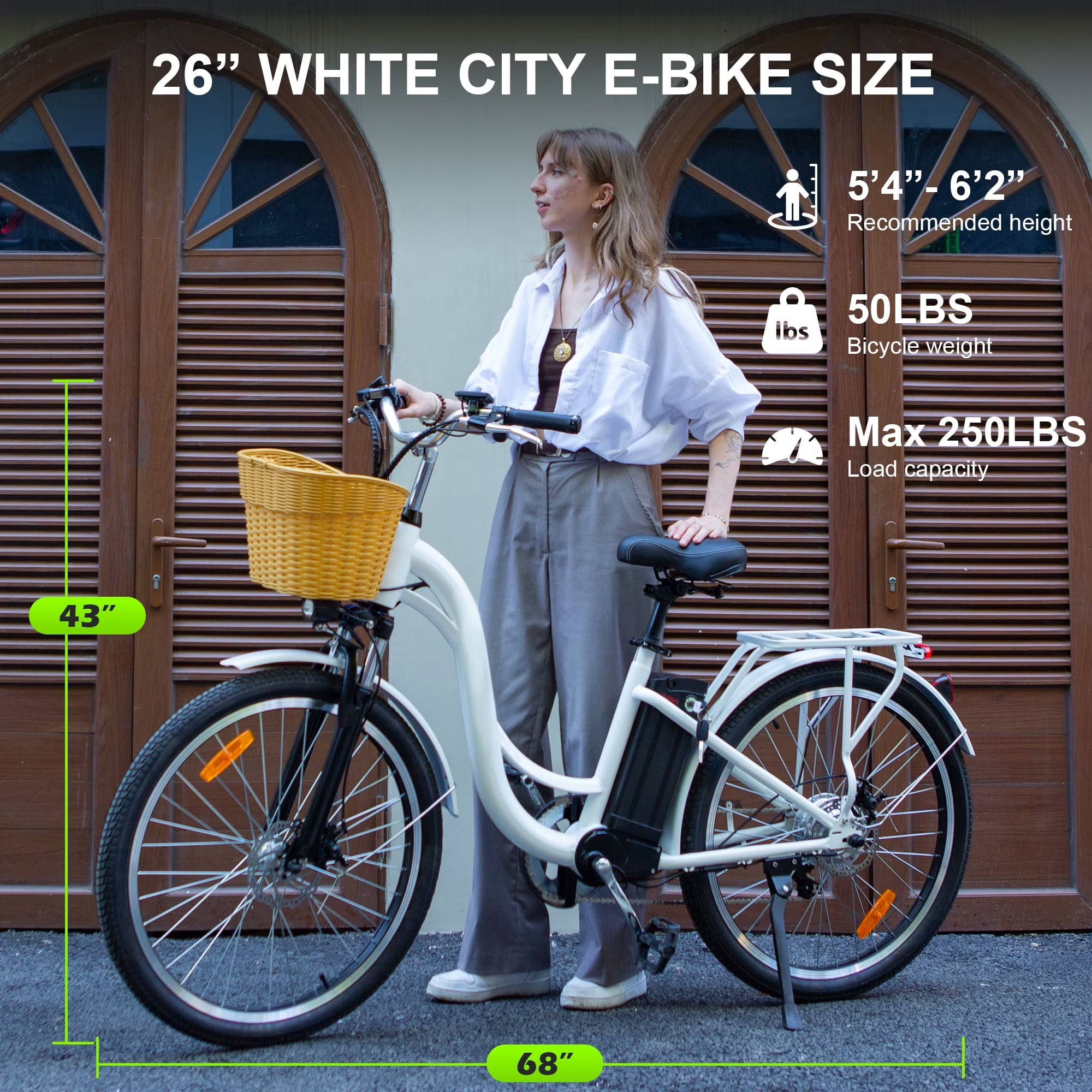 Electric City Bike for Adults 26,Peak 750W E-Commuter Bikes 48V 10AH UL2849,White Electric Bikes