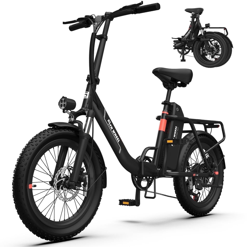 5TH WHEEL W11B 20 Fat Tire Electric Bike, 500W Foldable Adult E-bike with 48V 15.6Ah Removable Battery, Electric Bicycle with 7 Speed, UL2849 Electric Bikes