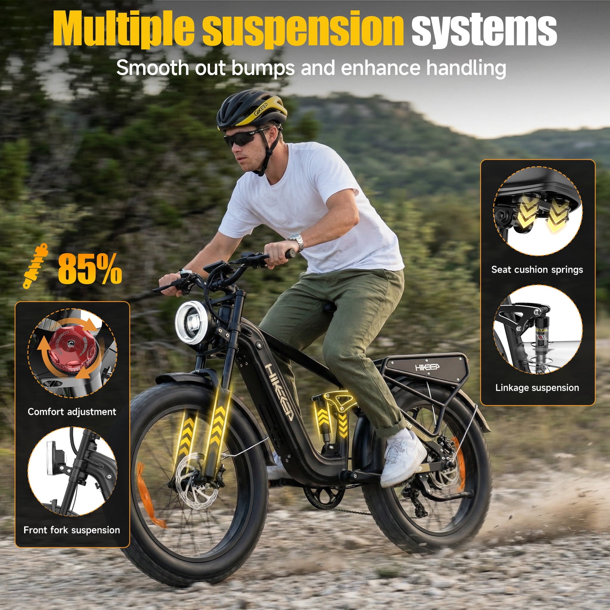 HiKeep Electric Bike for Adults, 2000W 4000W Peak Motor, 48V 25Ah Removable Lithium Battery, 26x4 Fat Tire E-Bike, 7-Speed Shimano, Full Suspension, Rear Rack, UL 2849, Black Electric Bikes