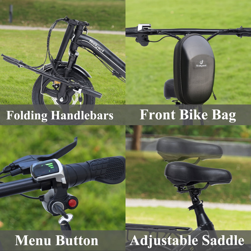 Bodywel Electric Bike for Adults, Electric Bicycle with 36V 10Ah Battery, 14 Folding Ebike, Peak 500W Motor, Mini E Bikes for Urban Commuter, UL2849 Electric Bikes