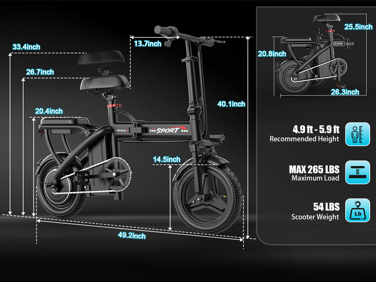 PostJoy Z6 14-inch folding electric bicycle, adult electric bicycle, 48V6AH battery, peak 500W motor, top speed of 20MPH, range of 30 miles, commuter/travel mini electric bicycle Electric Bikes