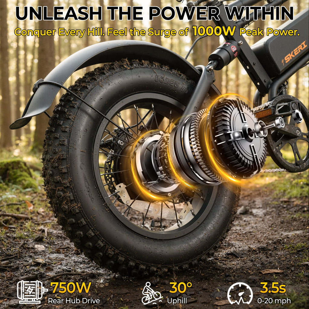 Skeri 750W (Peak 1000W) Electric Bike, 16” x 4” Fat Tire Dual Suspension E-Mountain Bikes, 48V 13Ah Battery UL2849 Electric Bikes